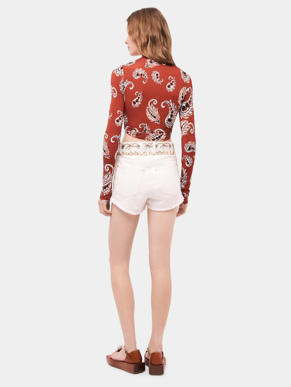 Embroidered off white denim shorts