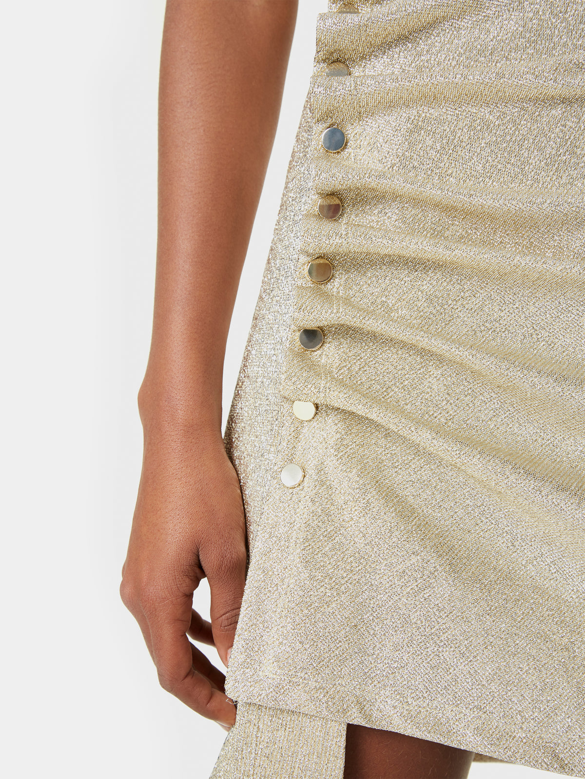 Gold sleeveless drapé pression mini dress - Image 2