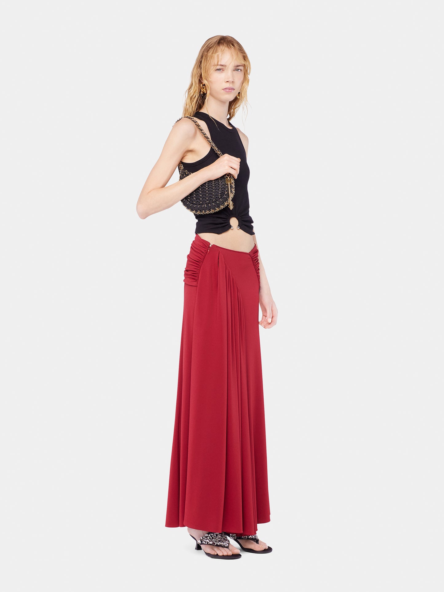 Long skirt with ruched details