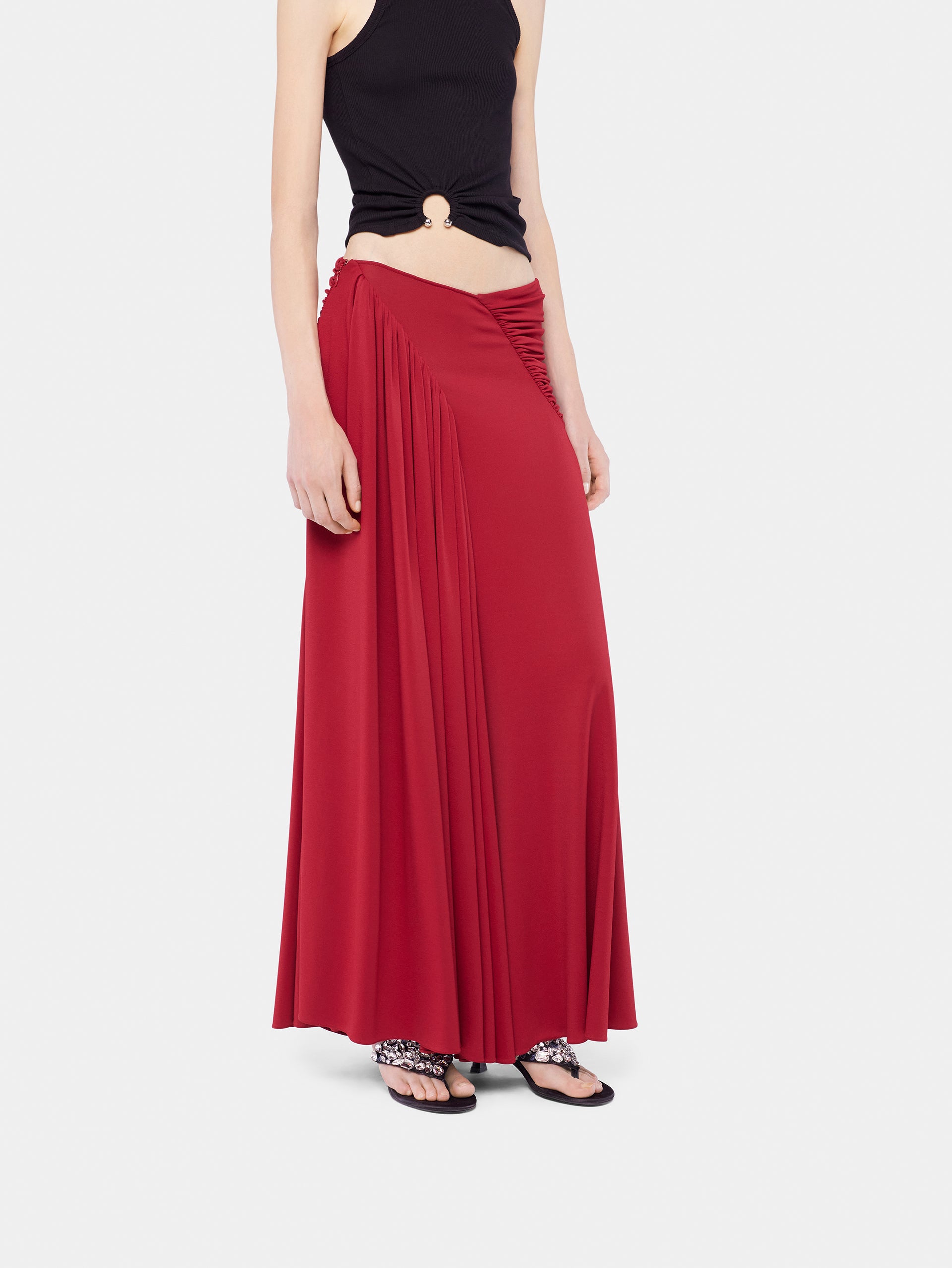 Long skirt with ruched details