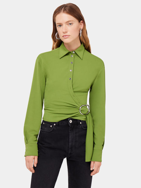 Green draped top with piercing detail