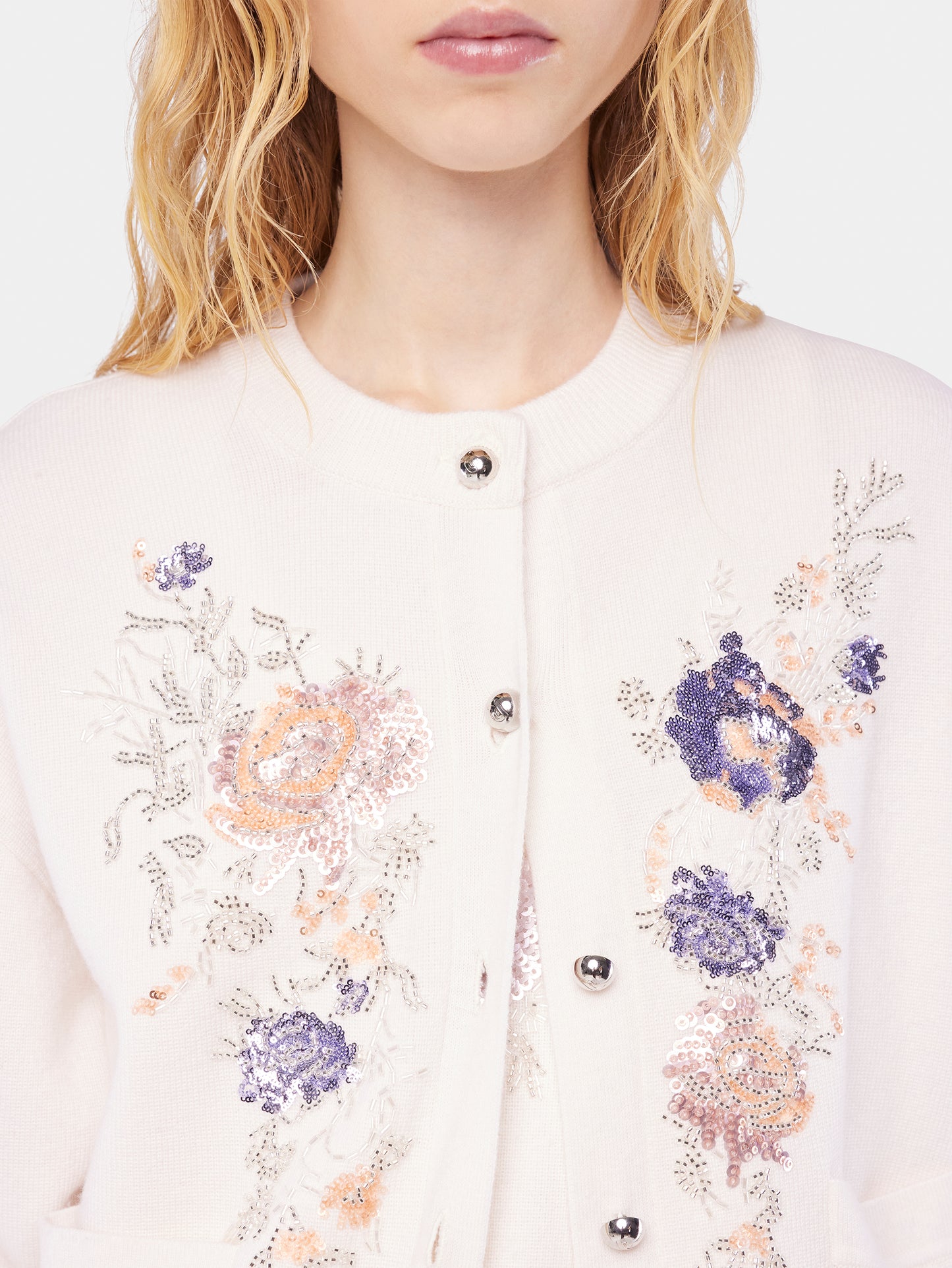 Embroidered wool cardigan