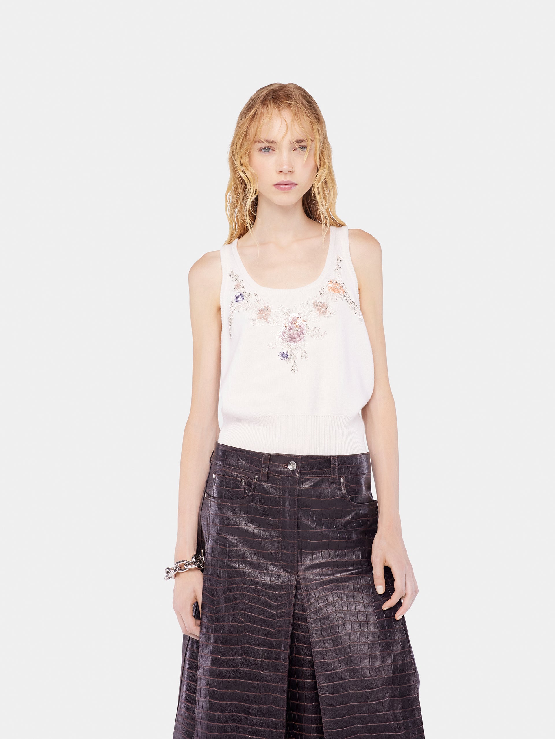 Embroidered wool top