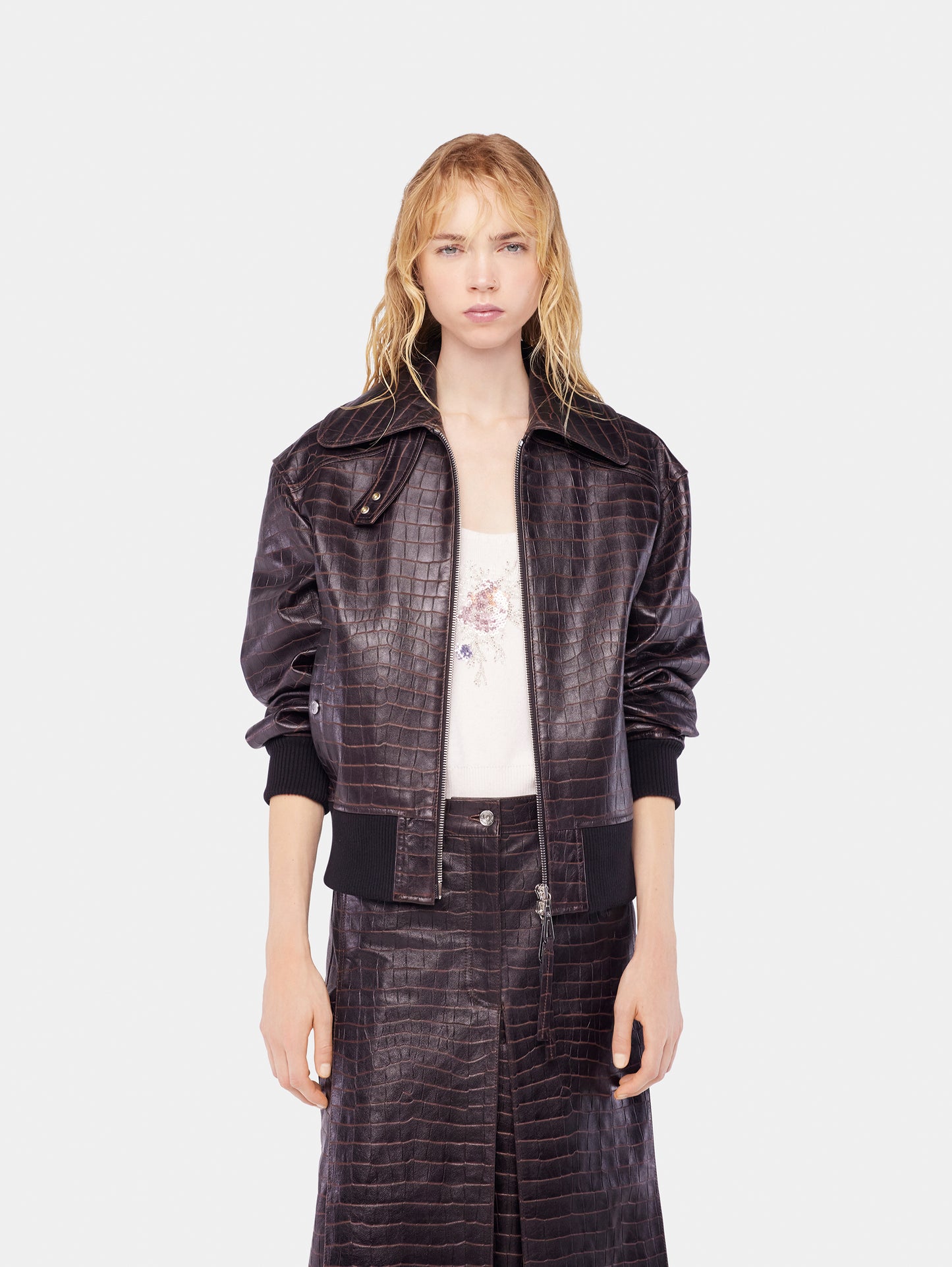 Leather bomber jacket