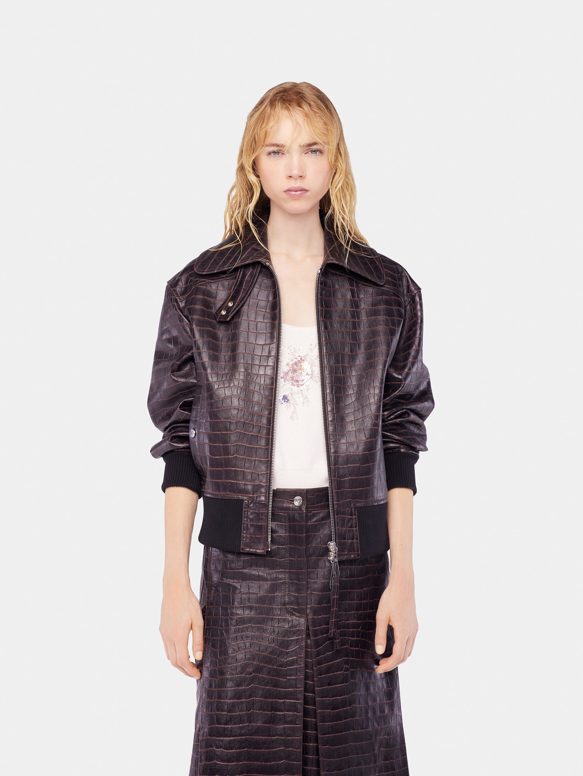 Leather bomber jacket