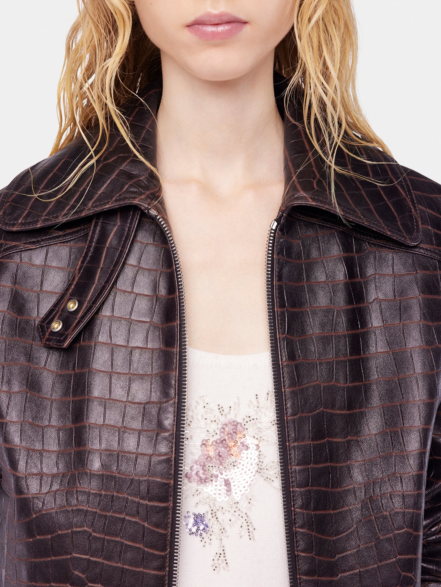 Leather bomber jacket