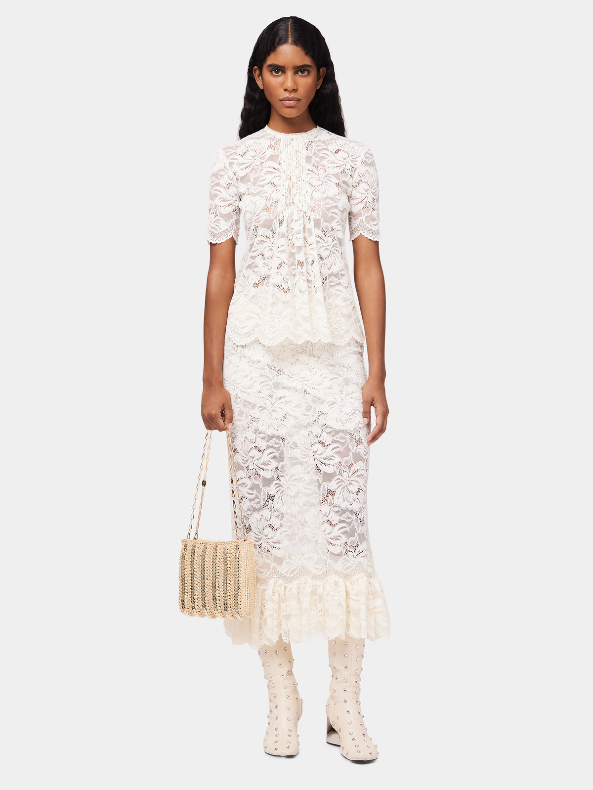 Maxi stretch lace ivory skirt - Image 2