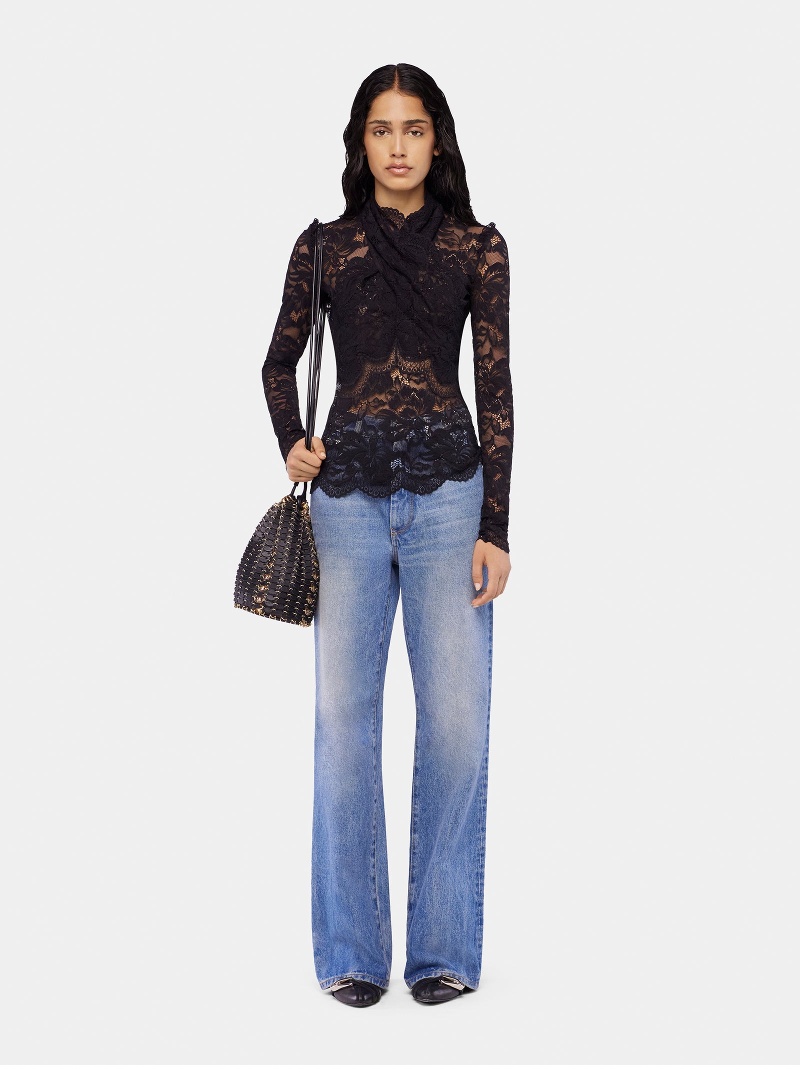 Long-sleeved lace top with cut-out details black position 2 - Image 2