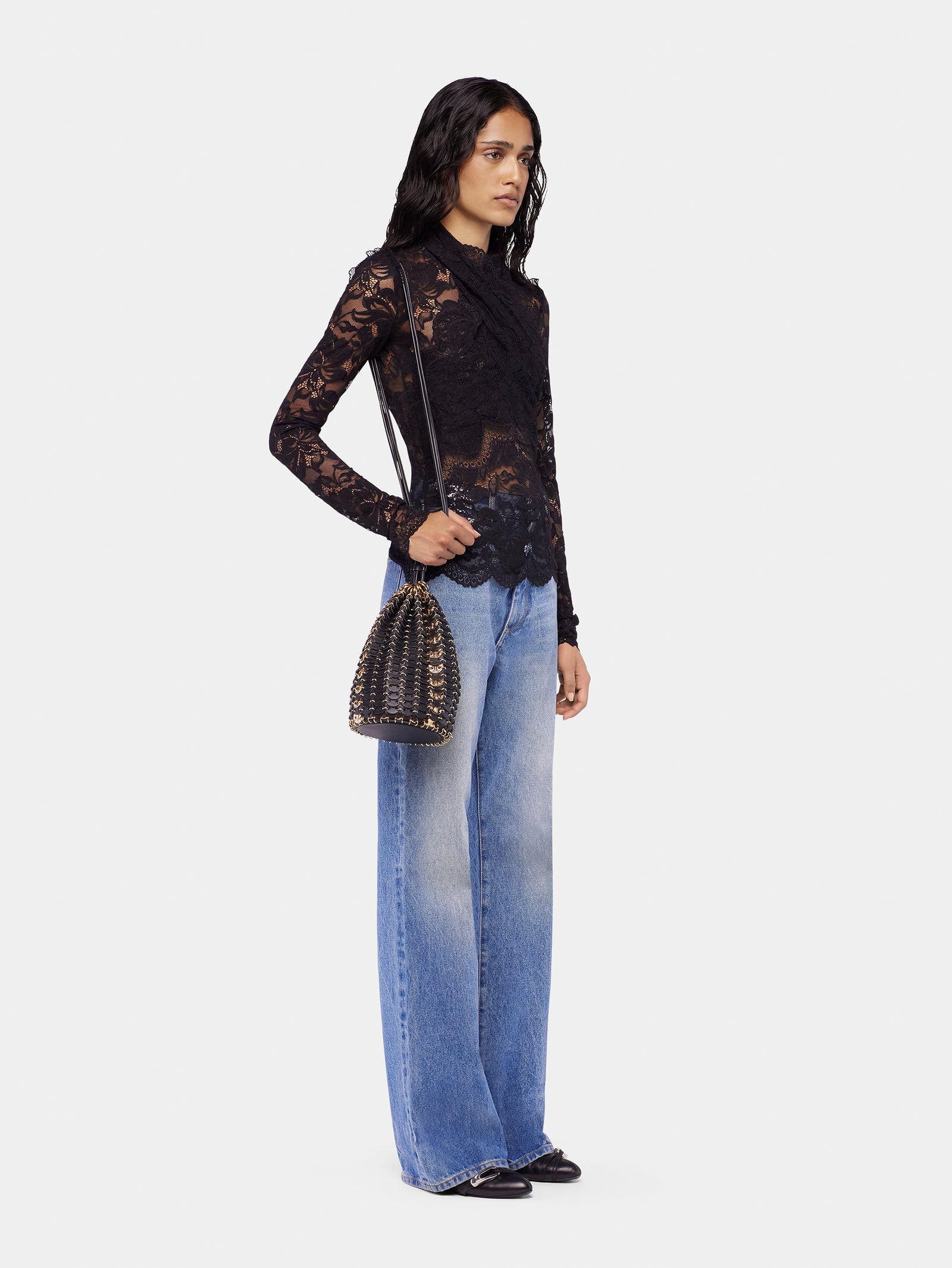 Long-sleeved lace top with cut-out details black position 3 - Image 3