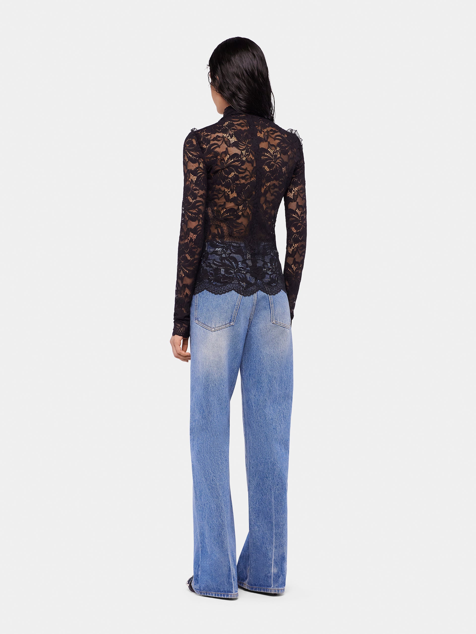 Long-sleeved lace top with cut-out details