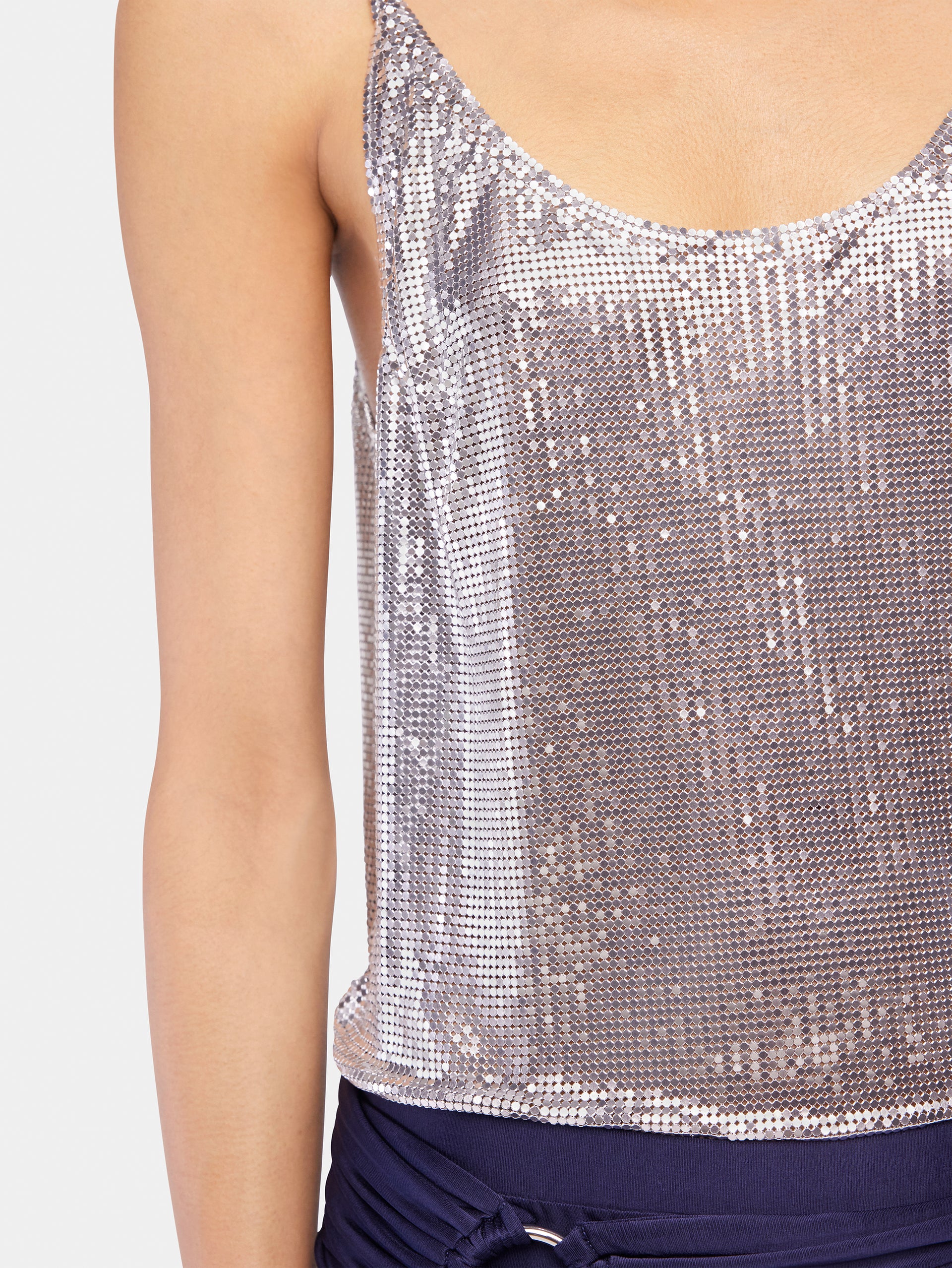 Silver tank top in mesh