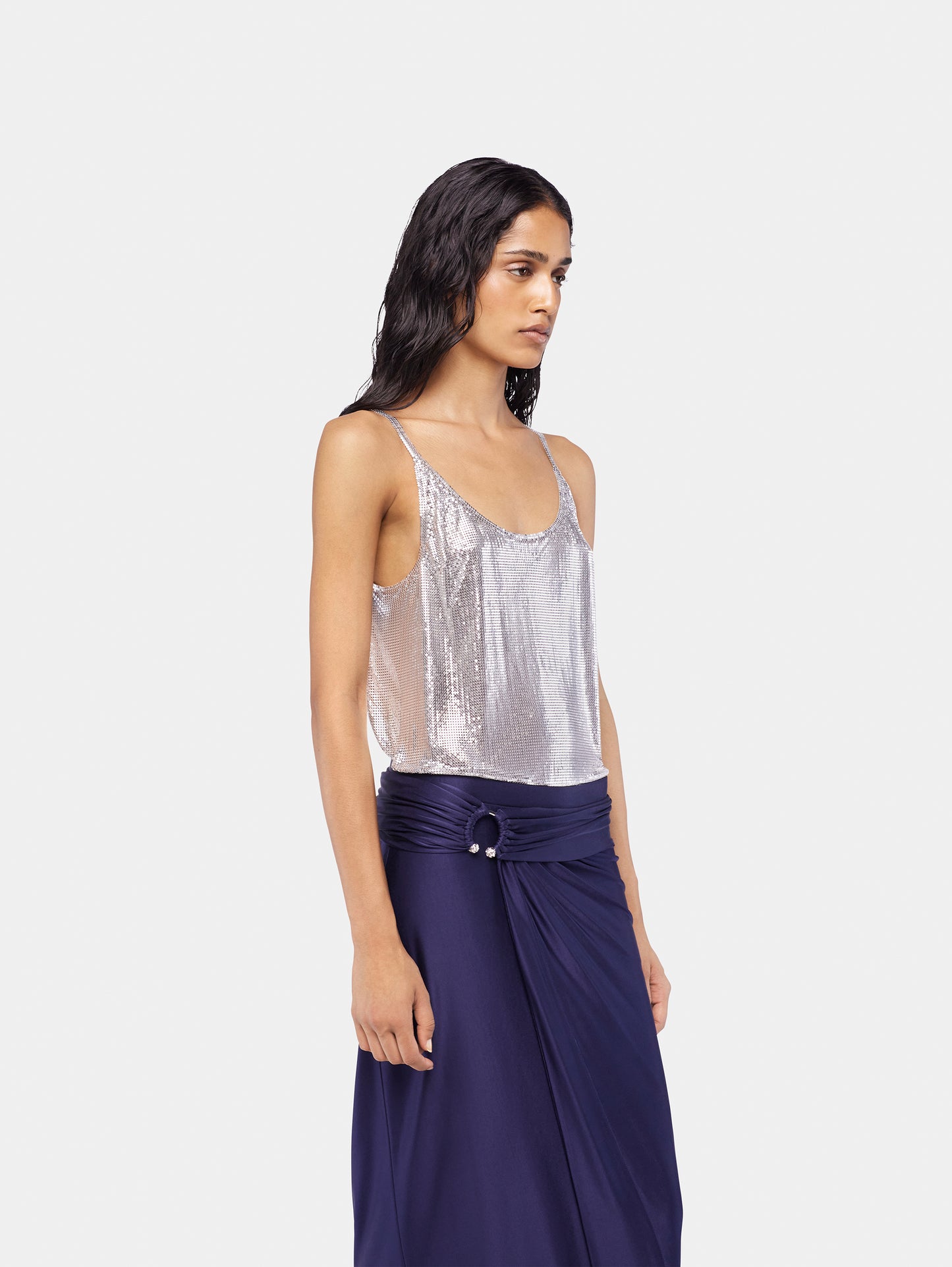 Silver tank top in mesh