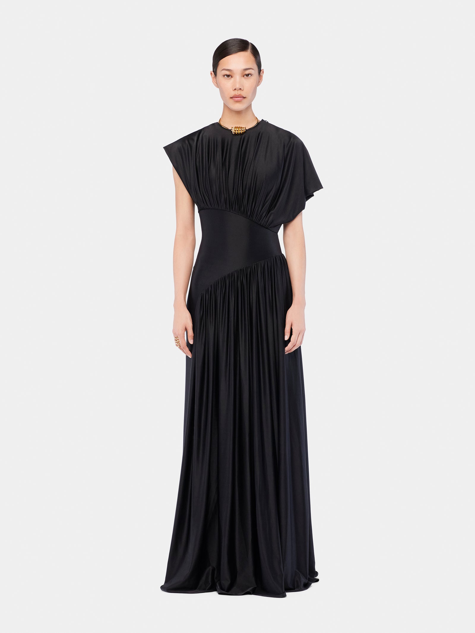 Long dress with ruched details black position 1 - Image 1
