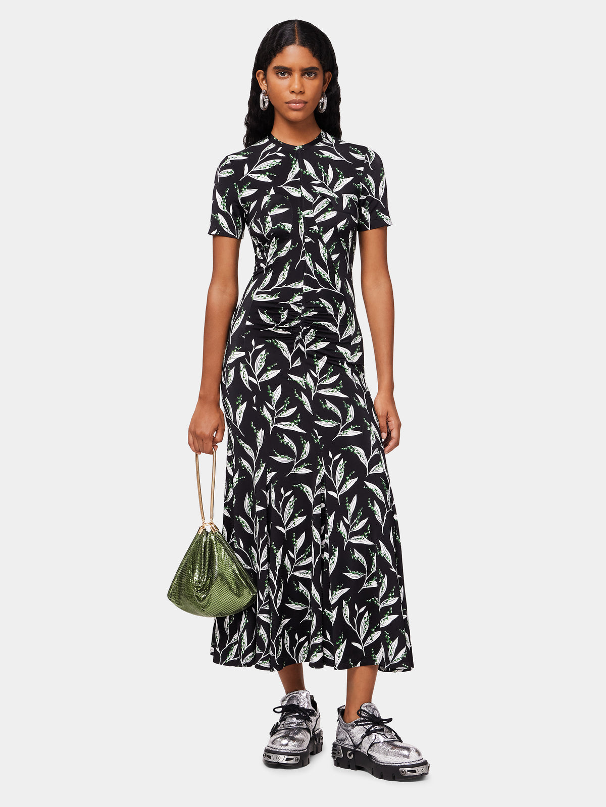 Long black printed dress