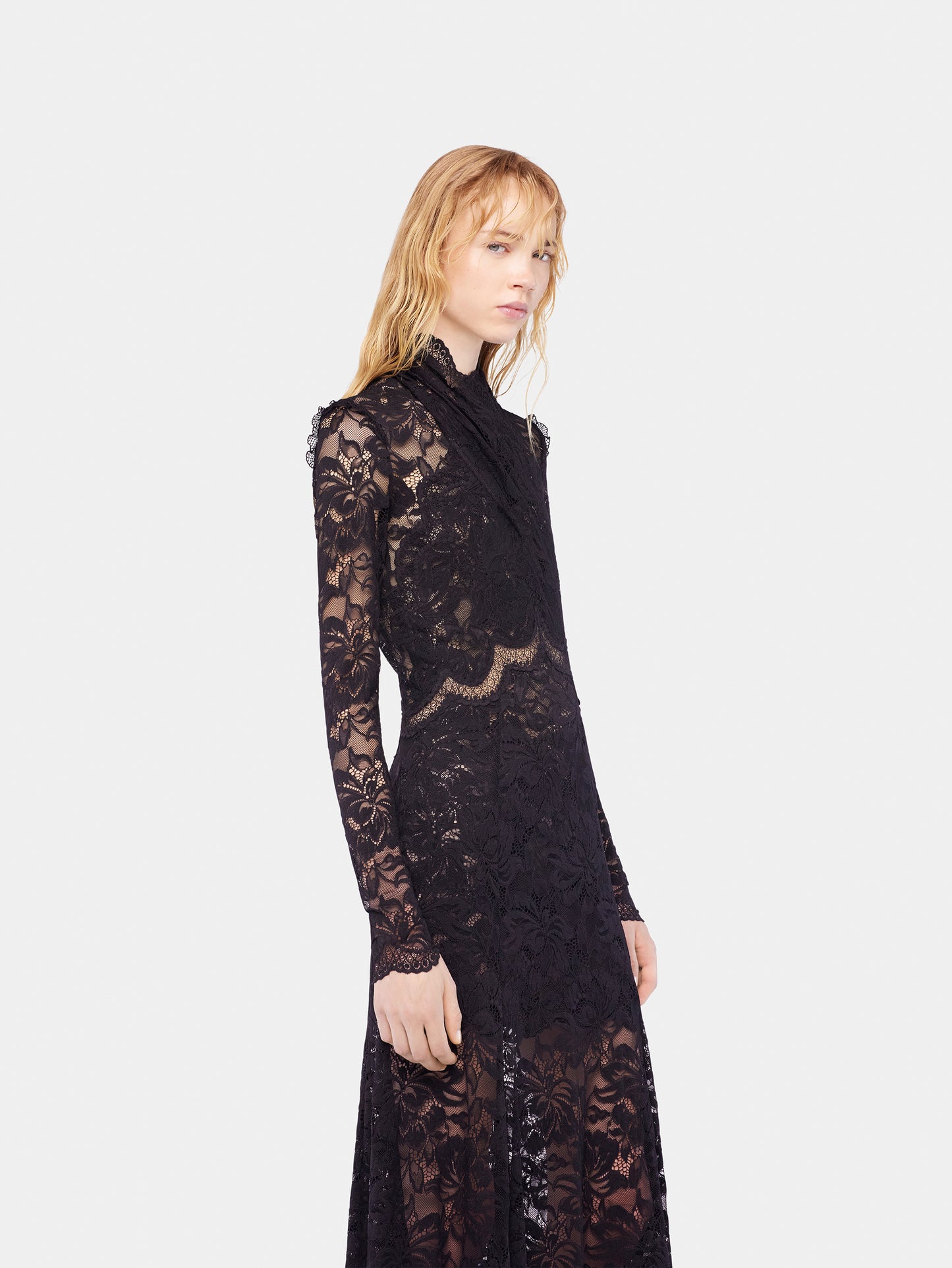 Long lace dress with cut-out details
