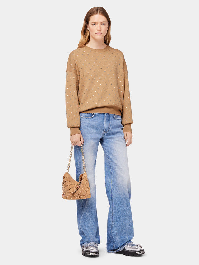 CAMEL CRYSTAL-EMBELLISHED SWEATER IN WOOL