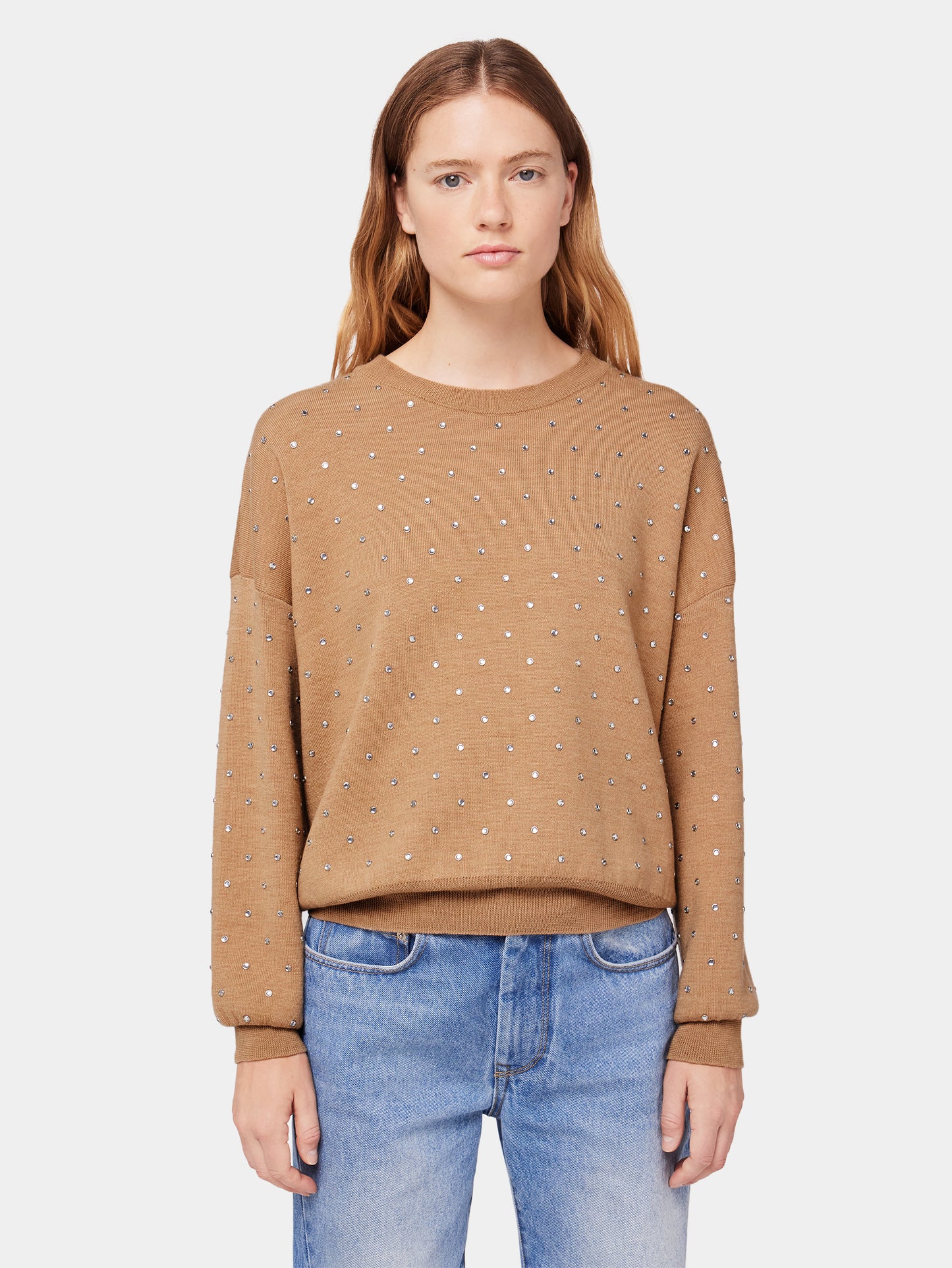 CAMEL CRYSTAL-EMBELLISHED SWEATER IN WOOL