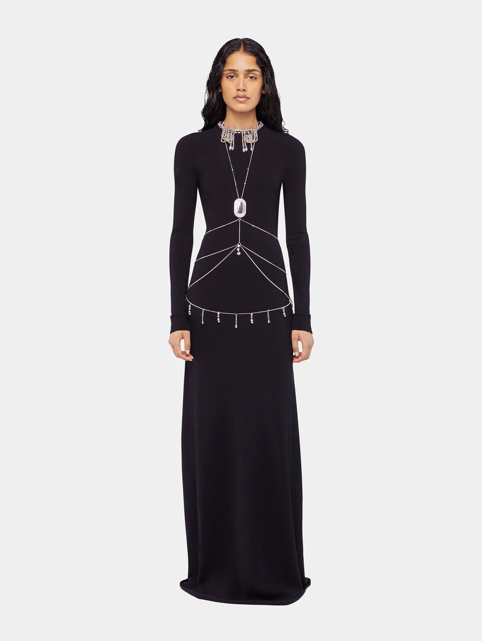 Long backless knit dress with embroideries position 2 - Image 2