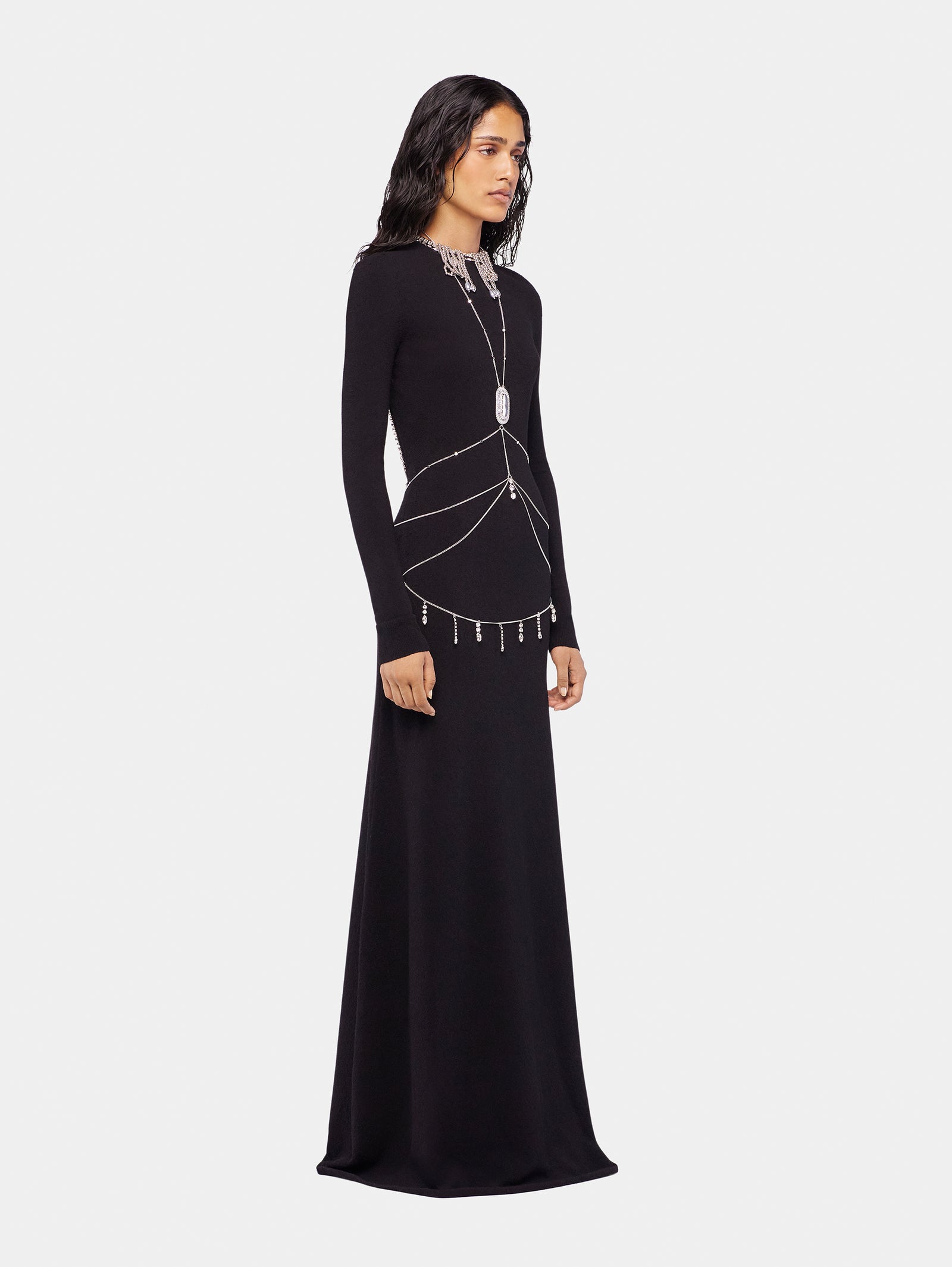 Long backless knit dress with embroideries position 3 - Image 3