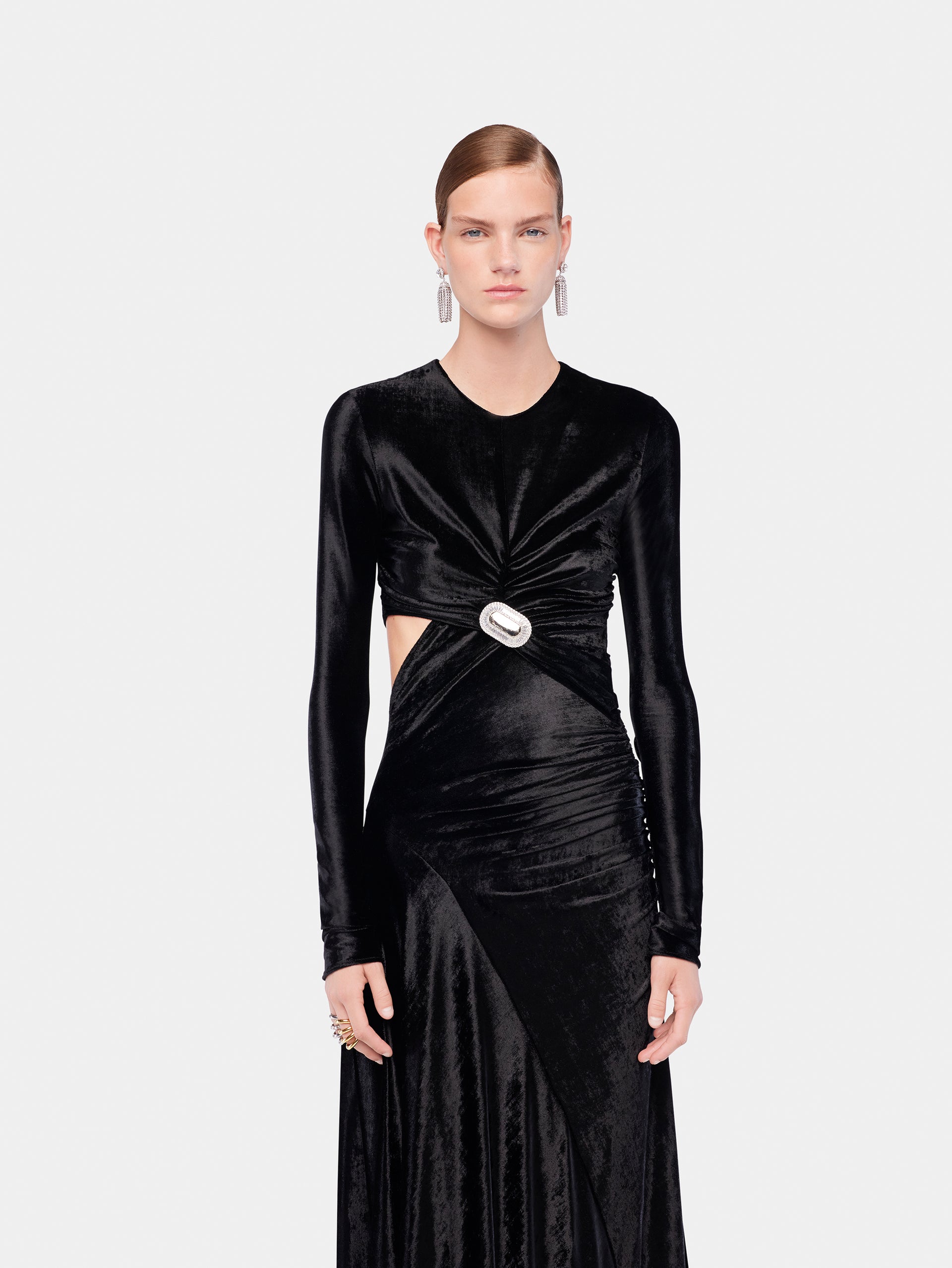 Long draped velvet dress