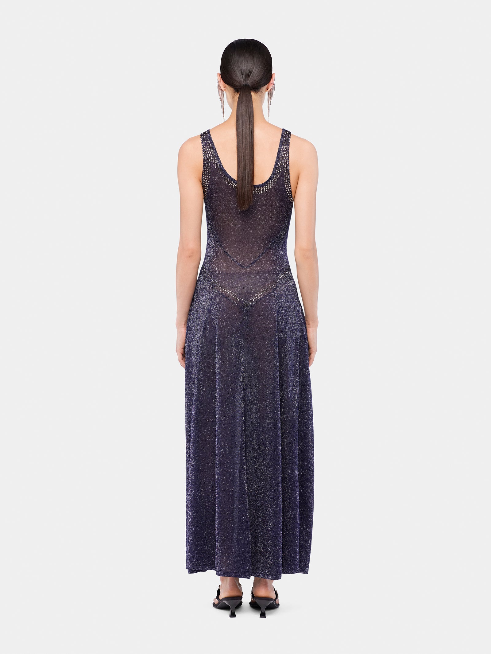 Flared knit dress with hotfix details position 3 - Image 3