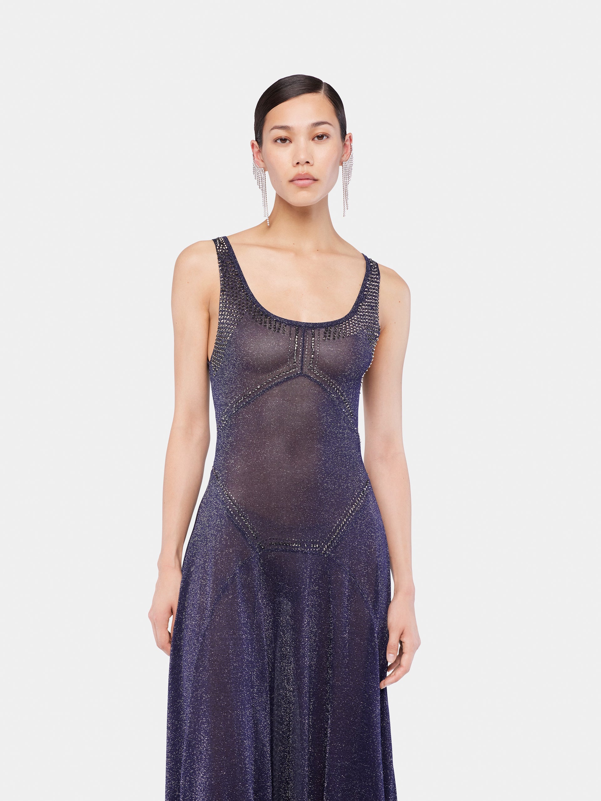 Flared knit dress with hotfix details