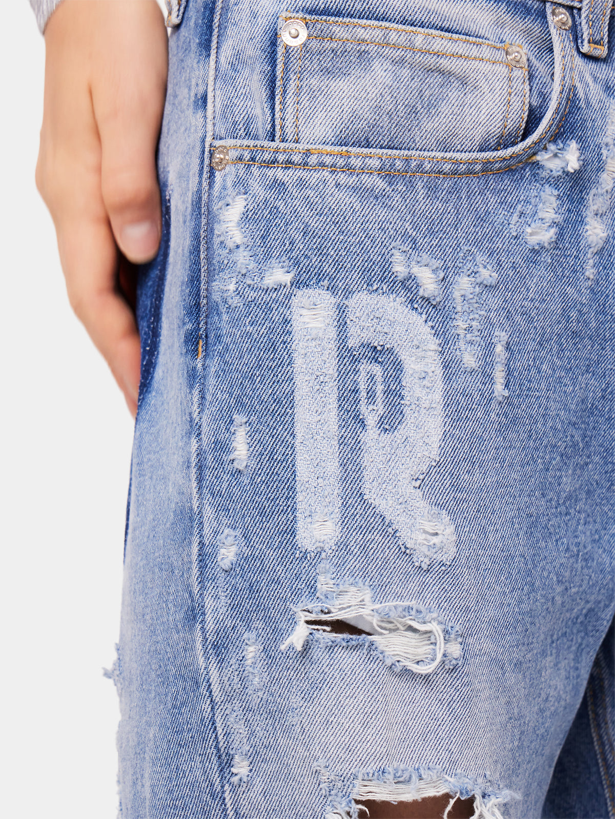 Distressed high-rise wide-leg jeans