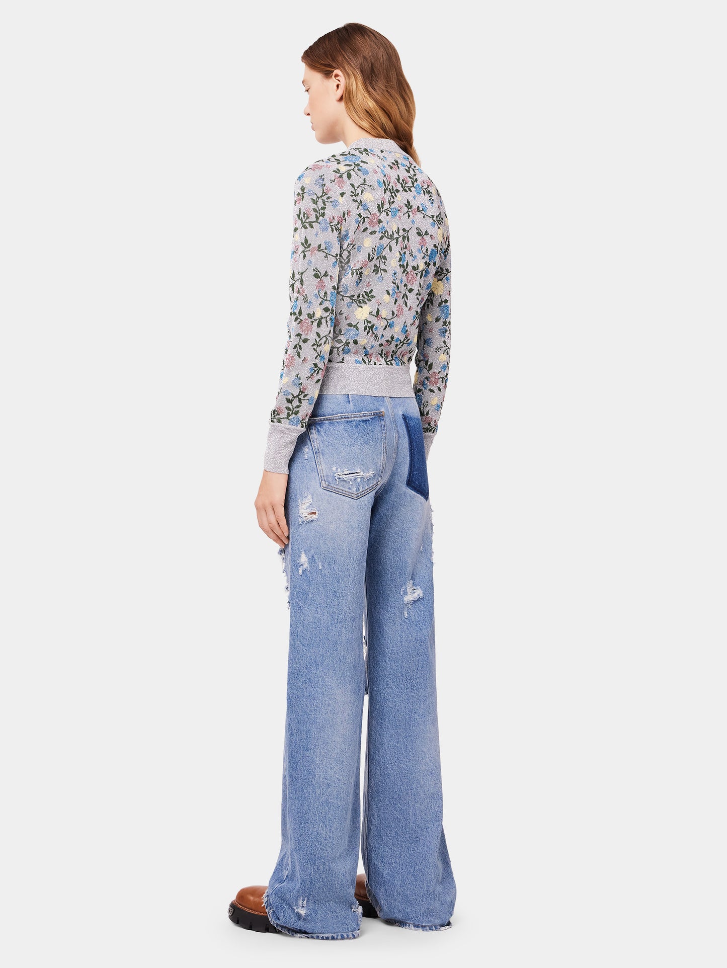 Distressed high-rise wide-leg jeans