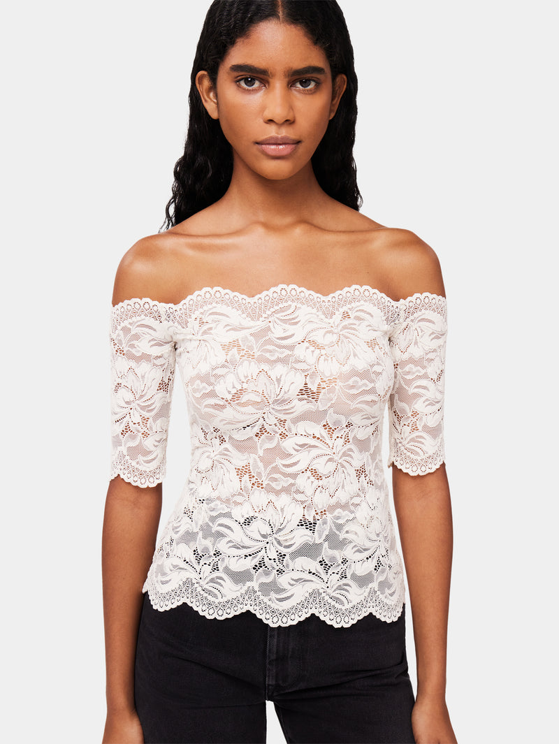 Ivory lace top with bardot collar