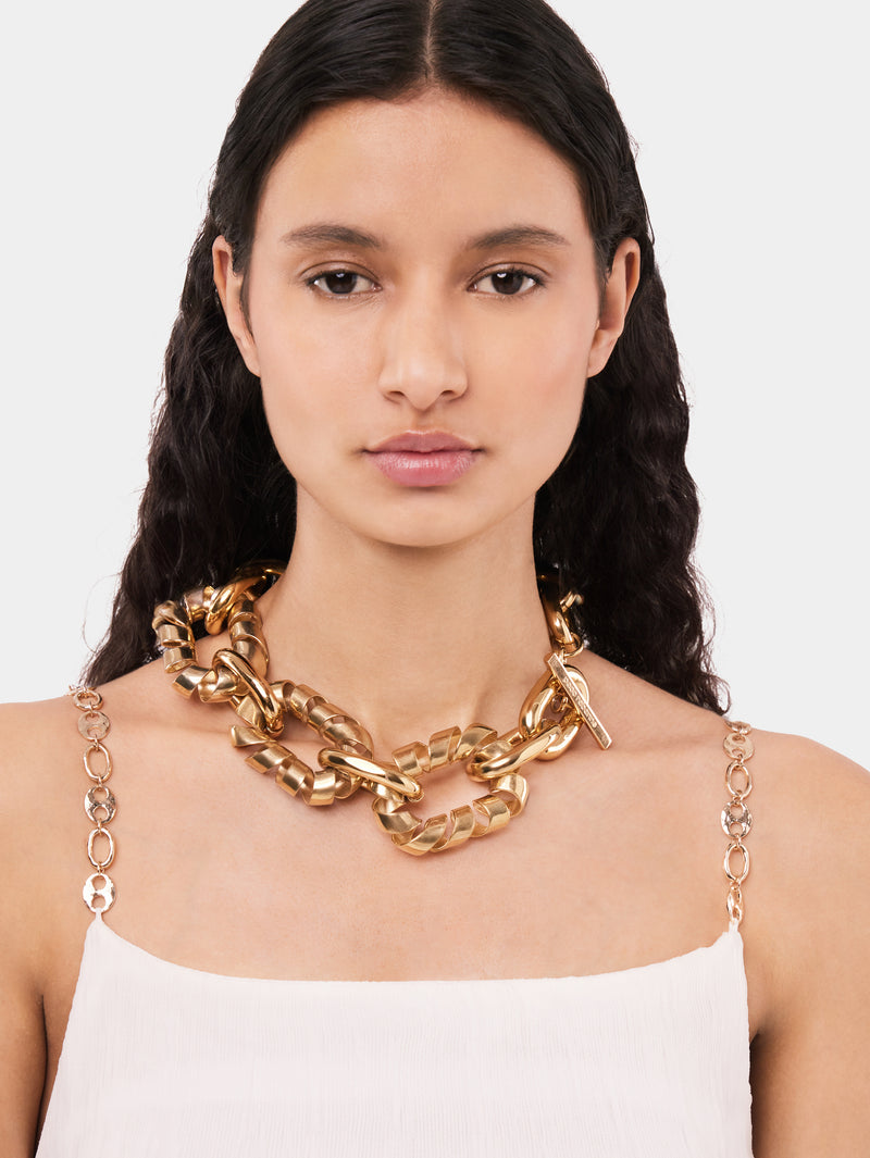 Gold oversized XL link twist necklace
