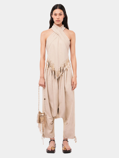 Tailored baggy sand colored pants in wool