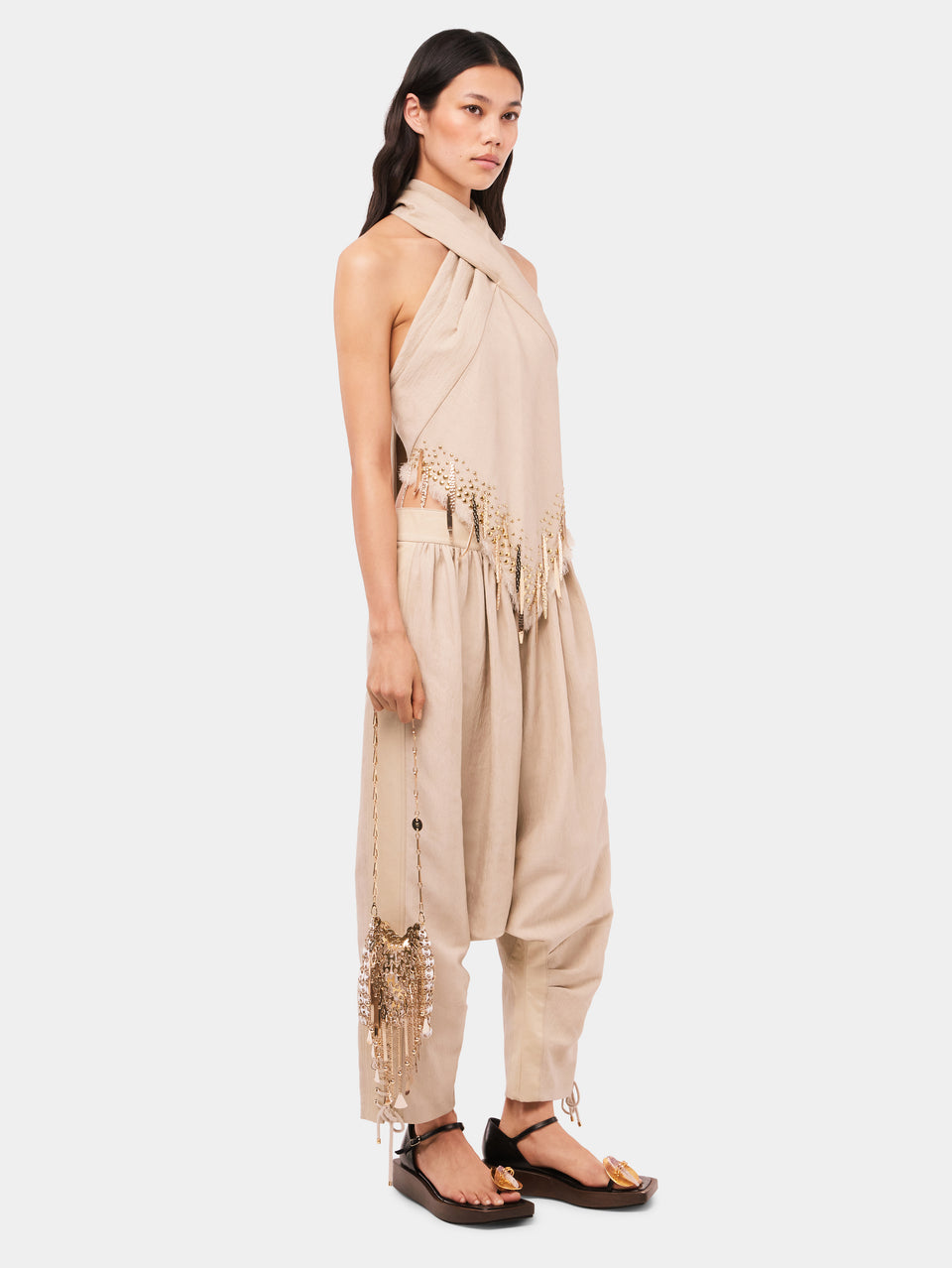 Tailored baggy sand colored pants in wool