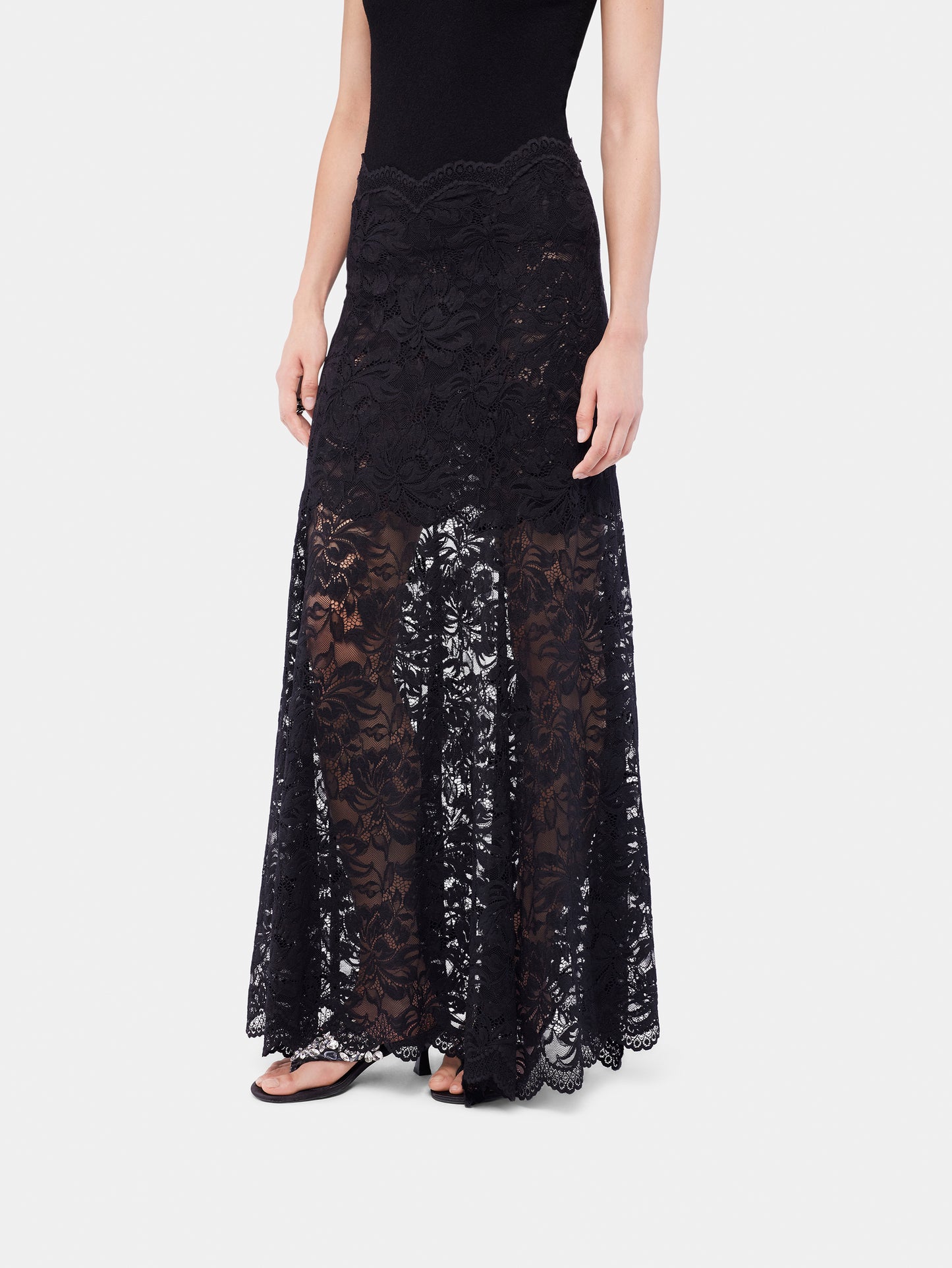 Long flared lace skirt