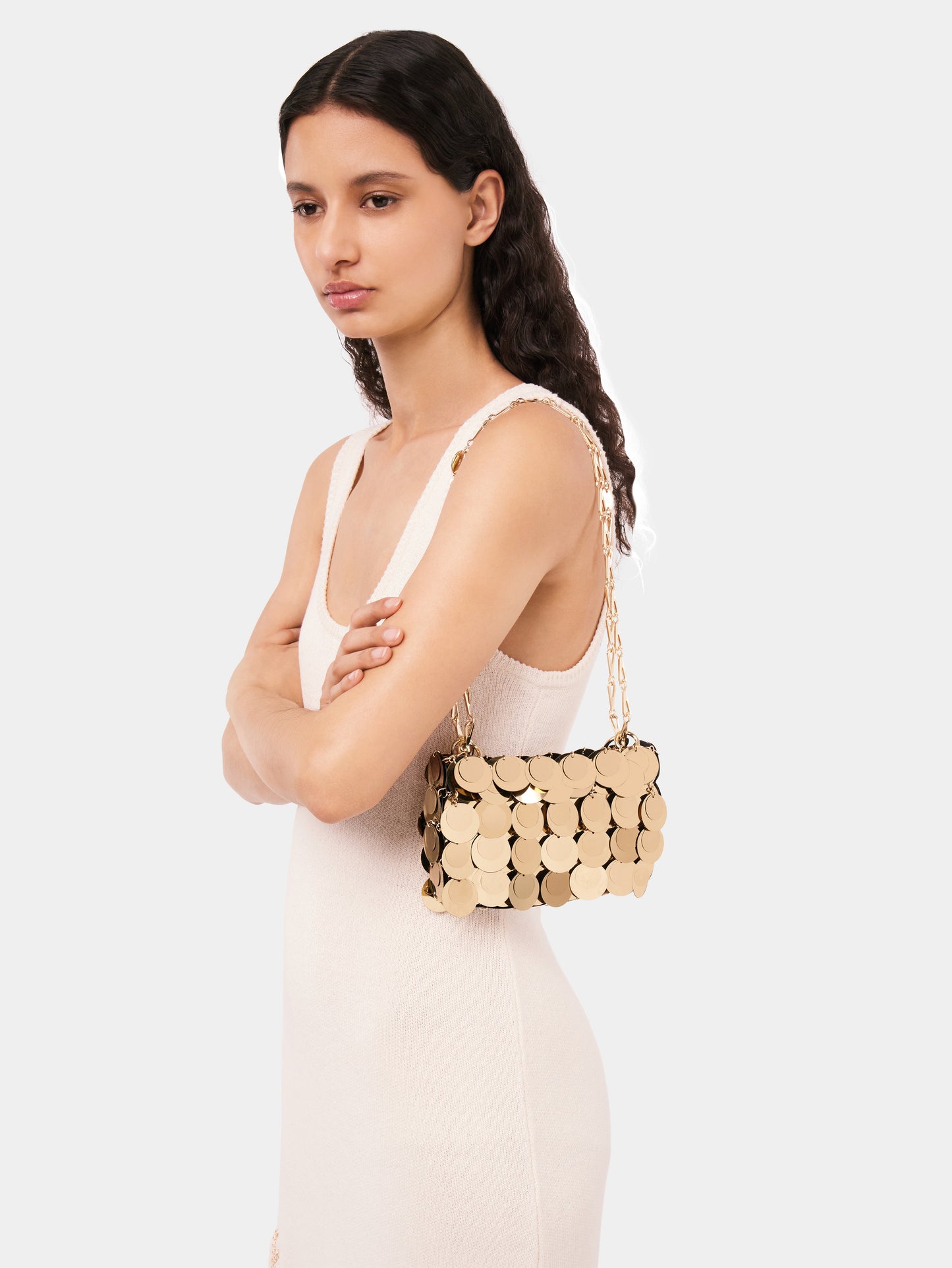 Gold sparkle discs nano bag