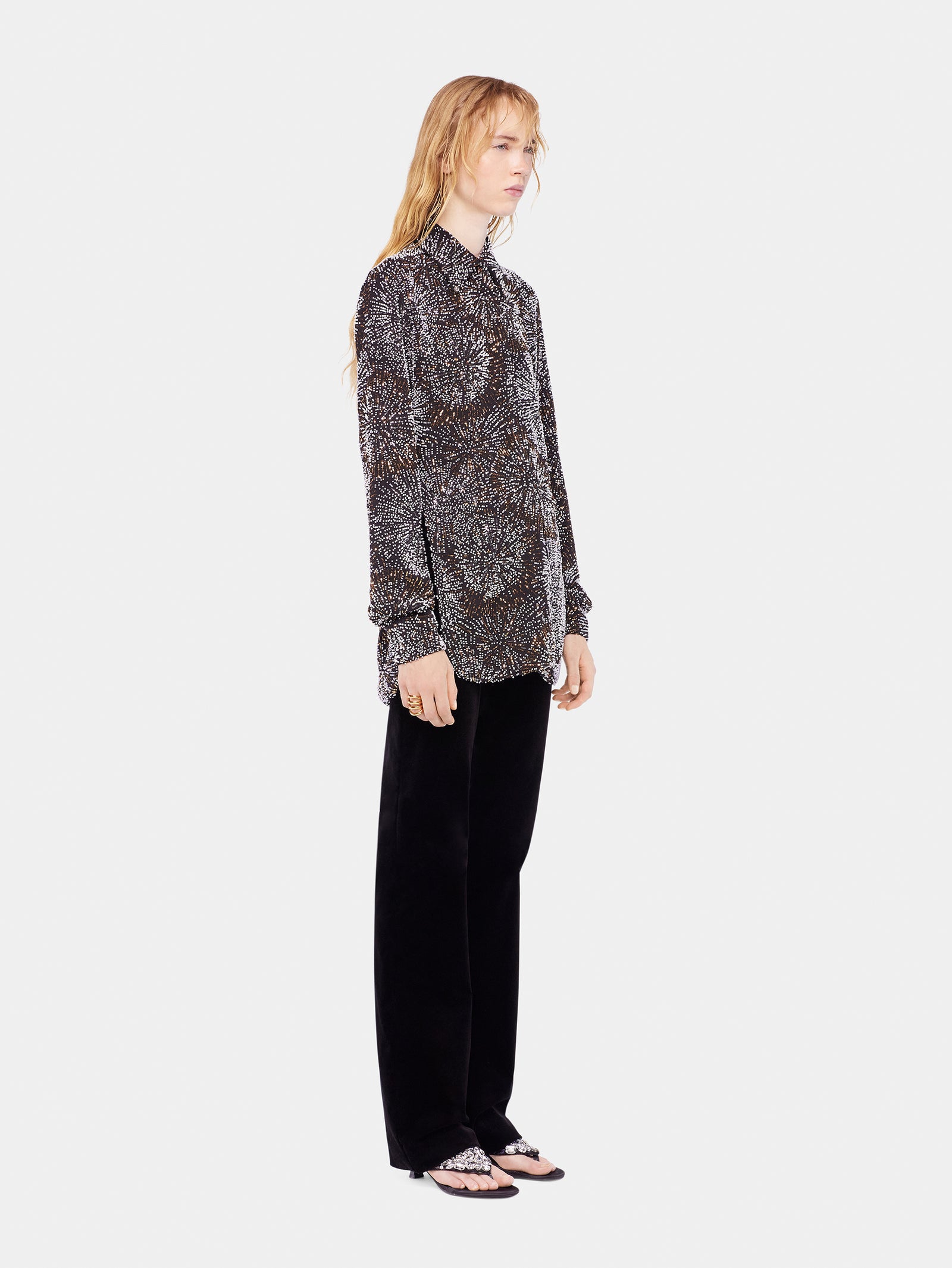 Crepe shirt with pearl embroidery position 3 - Image 3