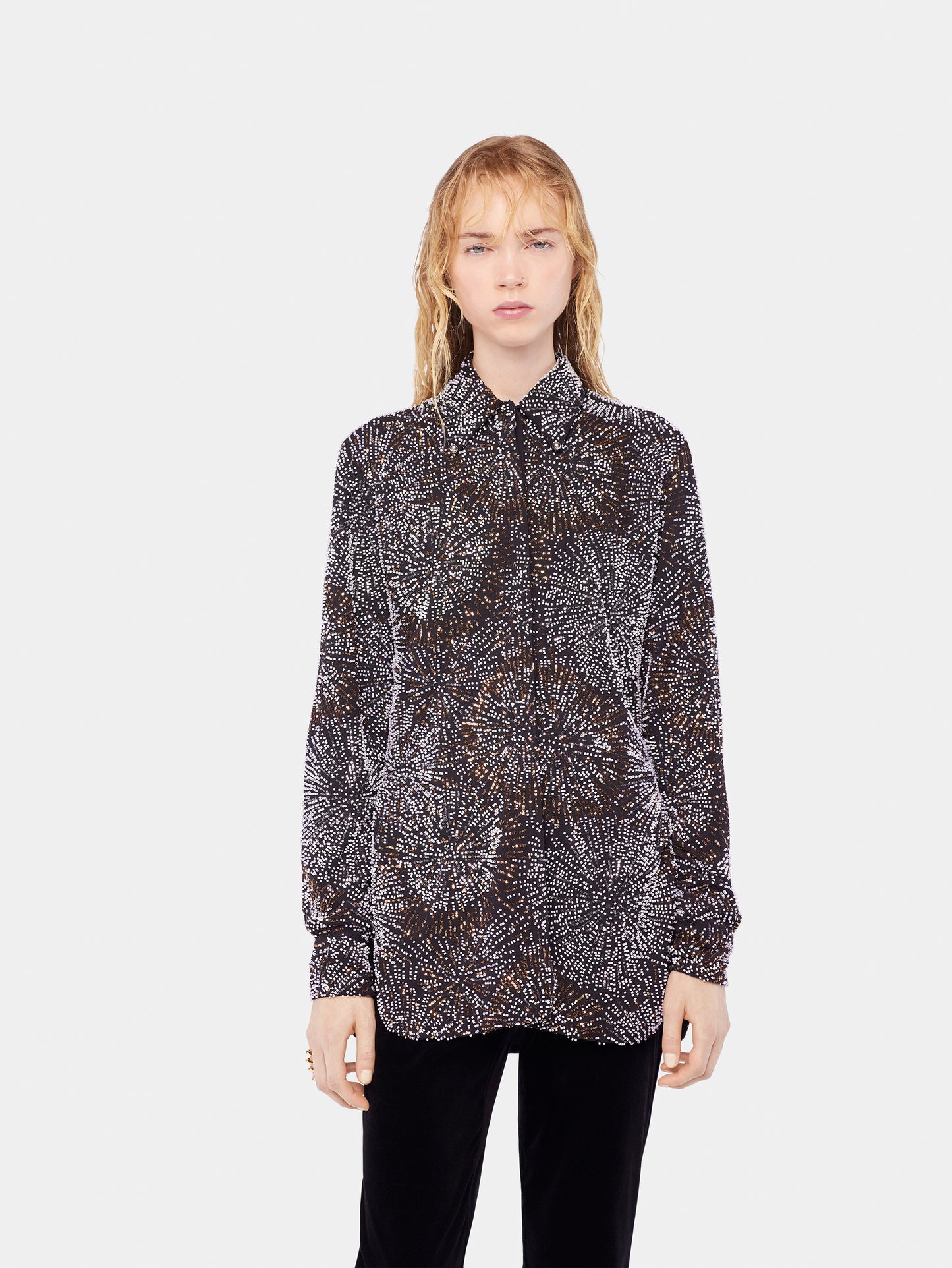 Crepe shirt with pearl embroidery