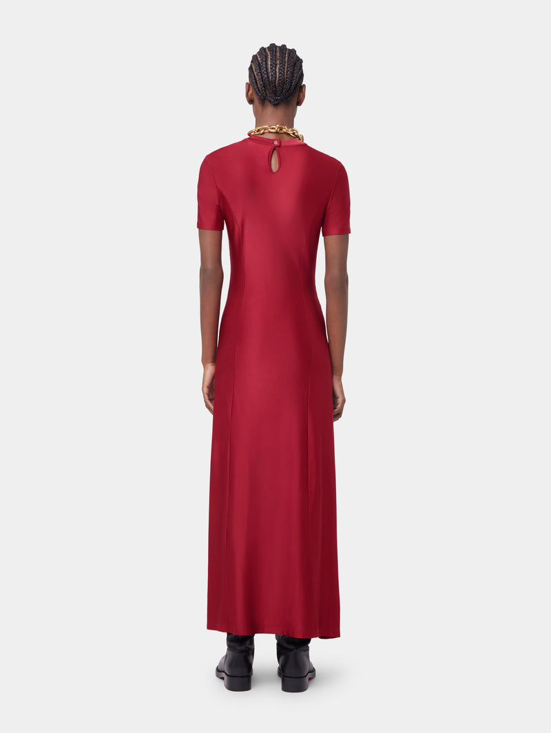 RED LONG DRAPED DRESS IN JERSEY