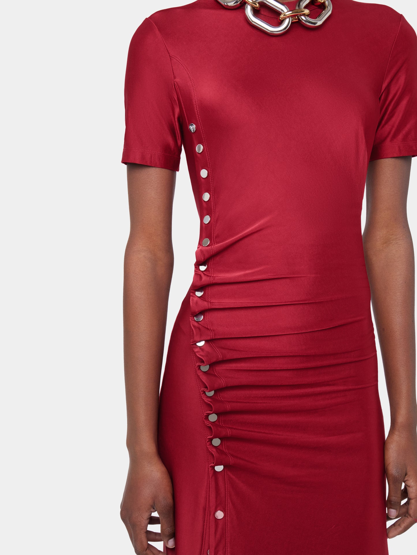 RED LONG DRAPED DRESS IN JERSEY position 7