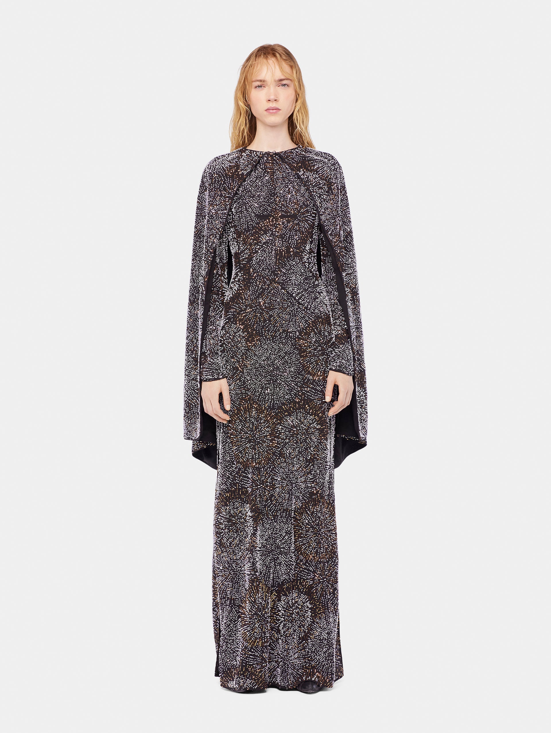 Crepe dress with pearl embroidery