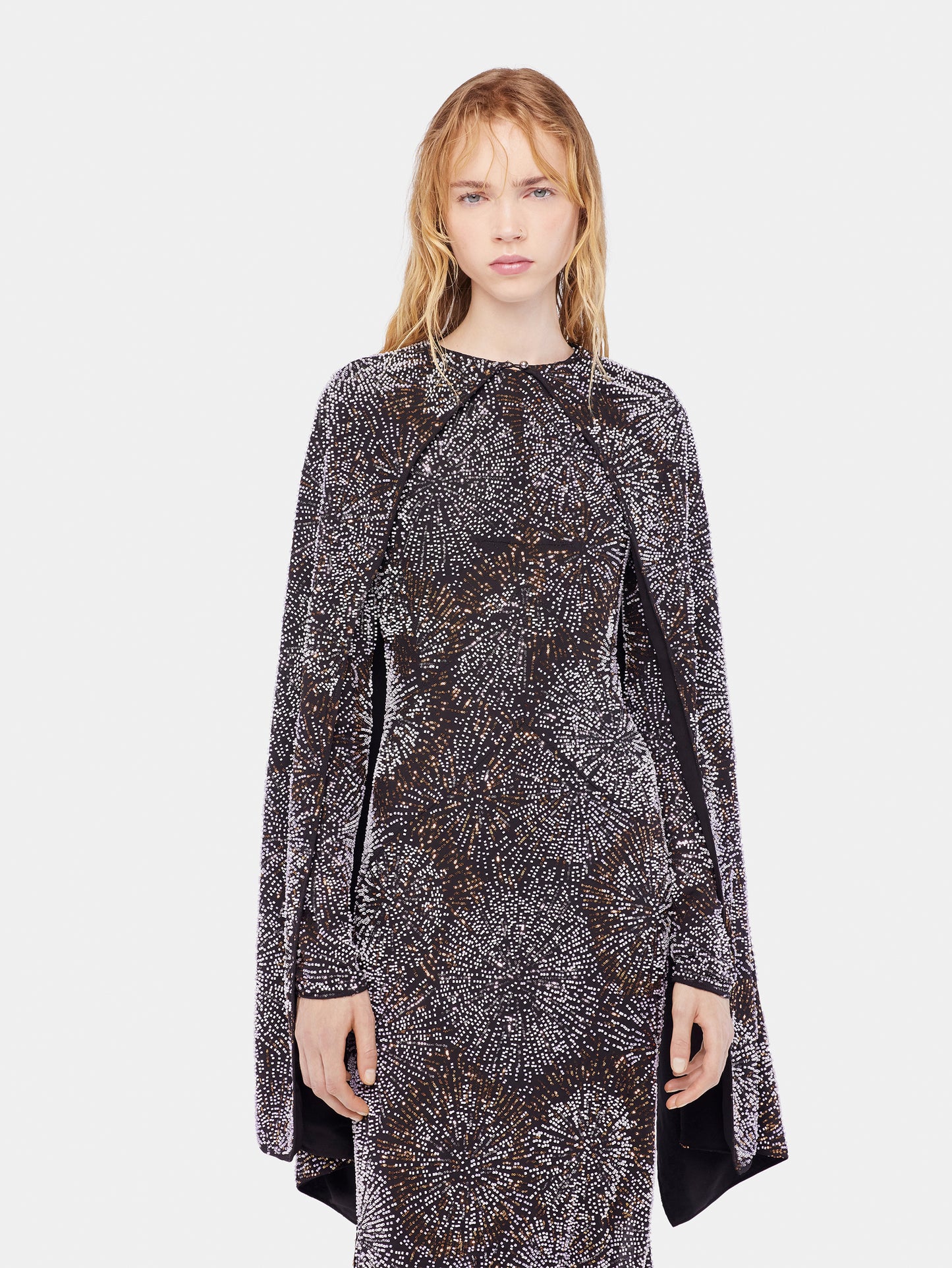 Crepe dress with pearl embroidery