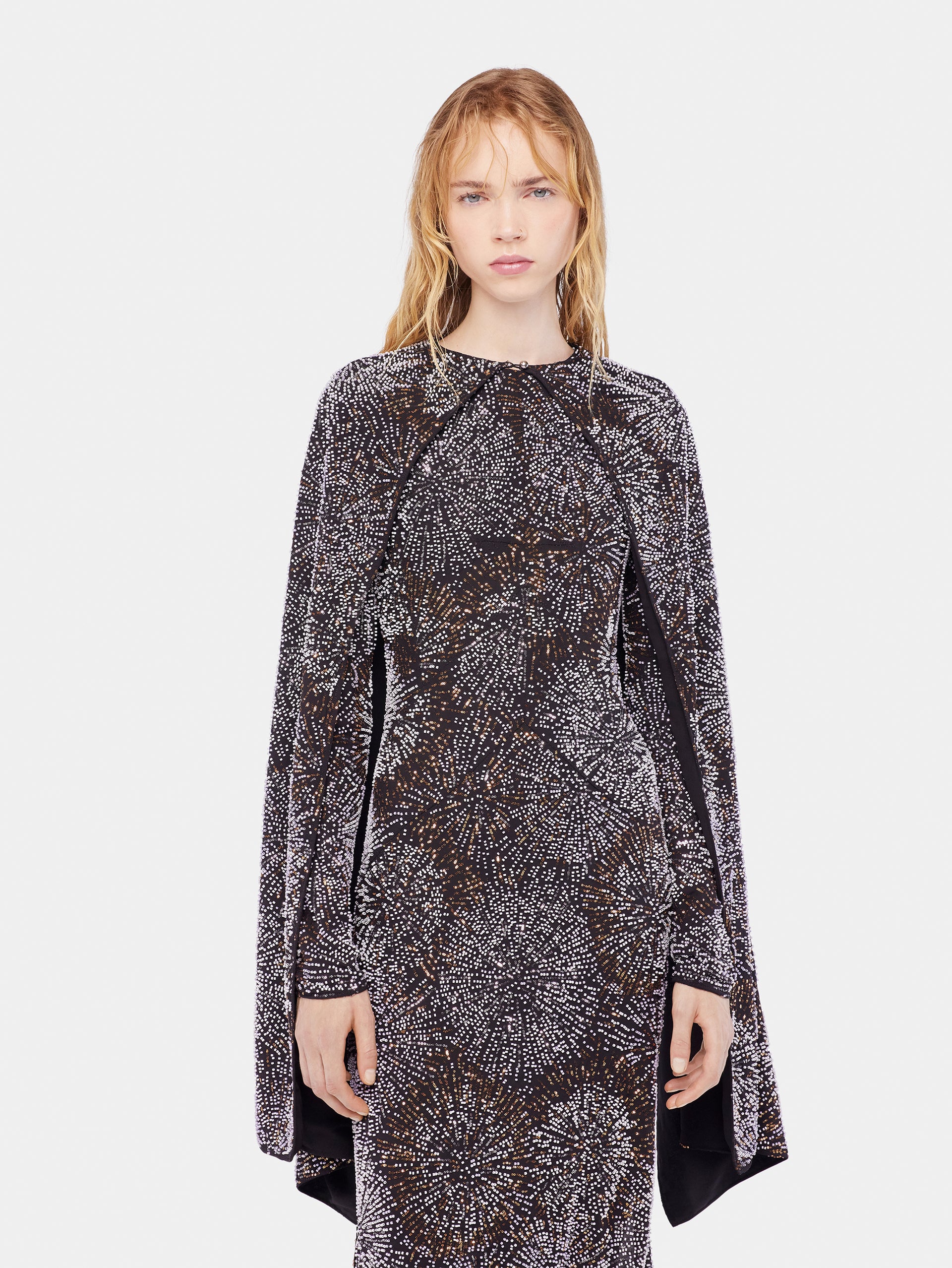 Crepe dress with pearl embroidery