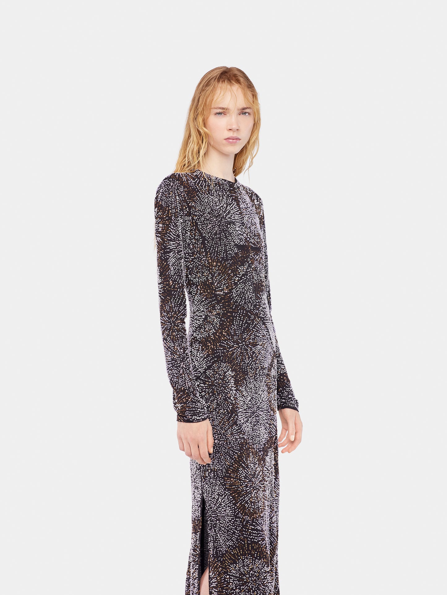 Crepe dress with pearl embroidery