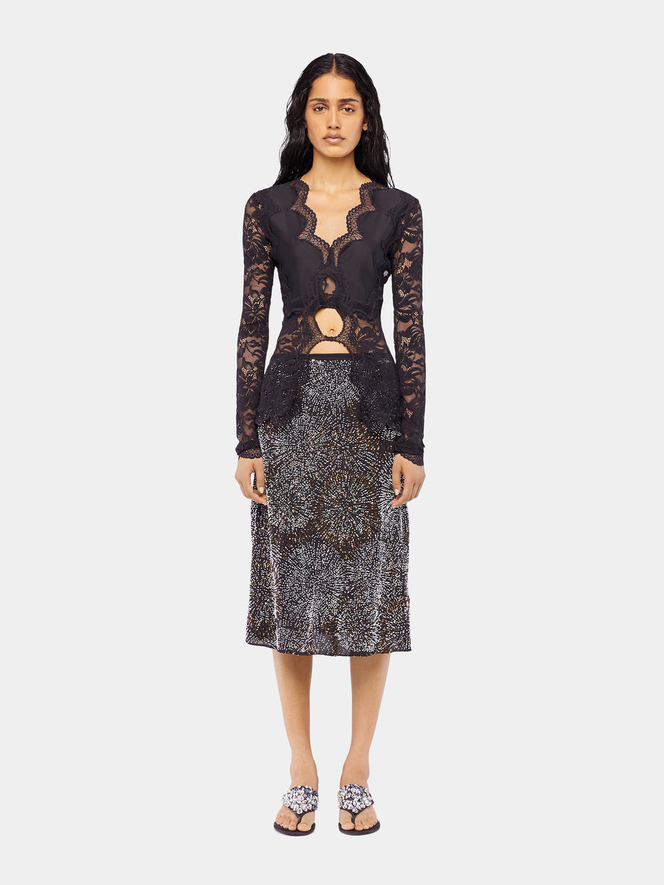 Crepe skirt with pearl embroidery position 2 - Image 2