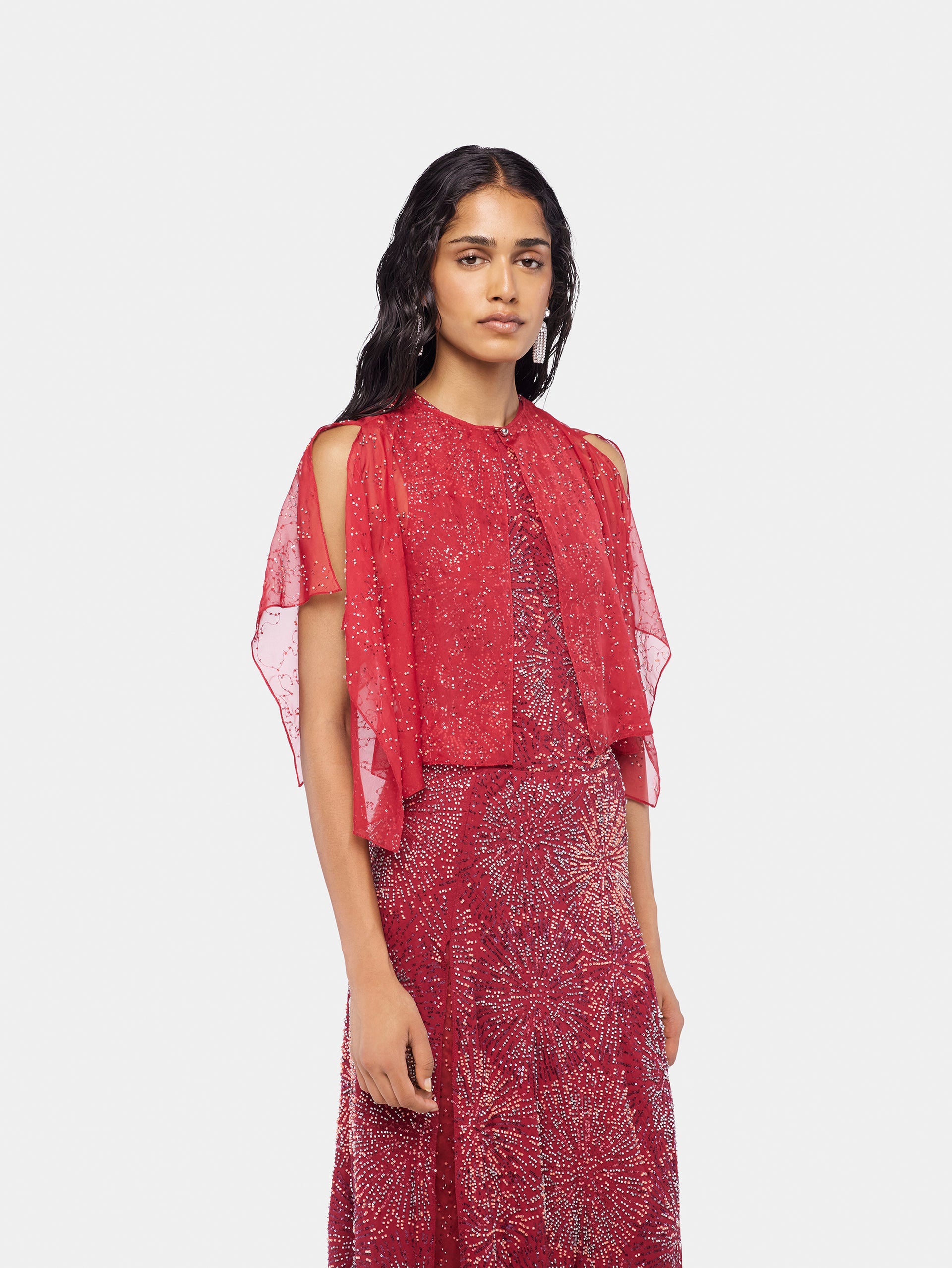 Crepe top with pearl embroidery