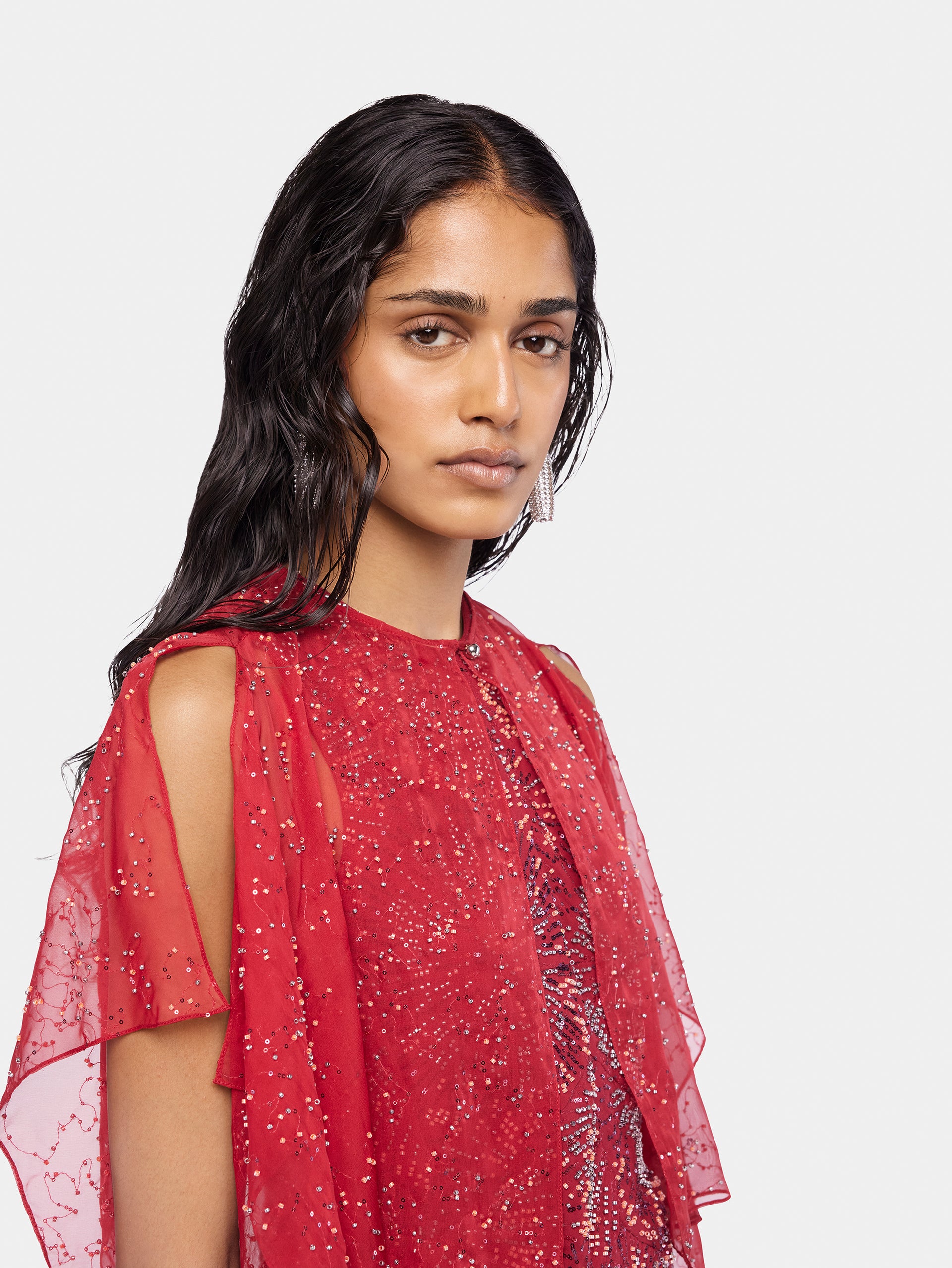 Crepe top with pearl embroidery