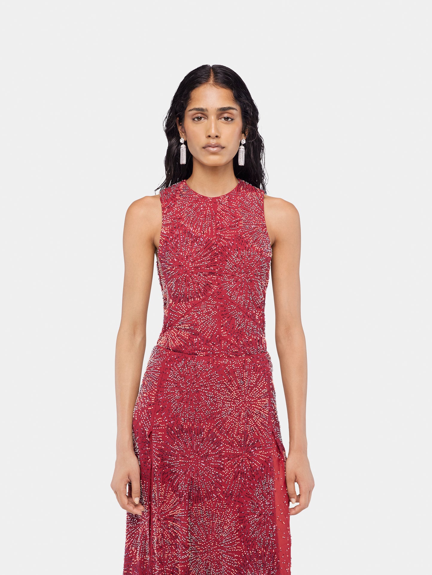 Crepe top with pearl embroidery