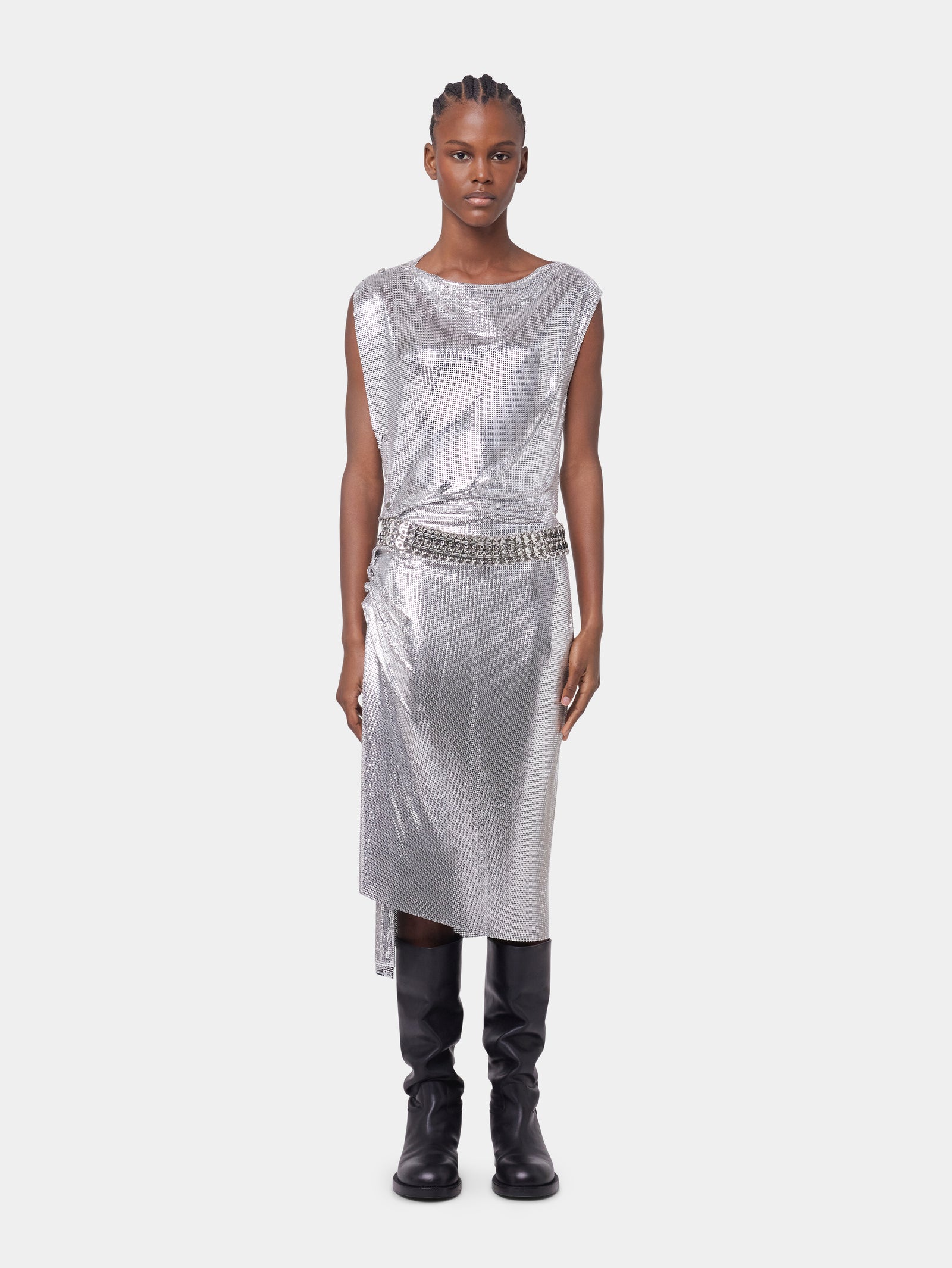 Robe drapée en maille argentée - Image 1