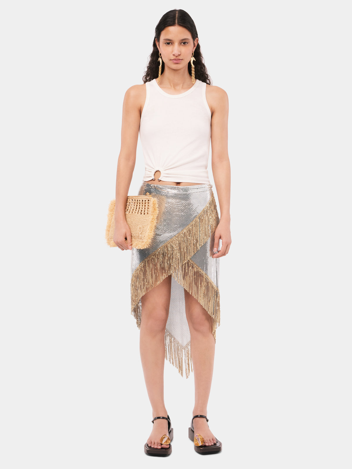 Asymetrical chainmail skirt with golden metalic fringes - Image 2