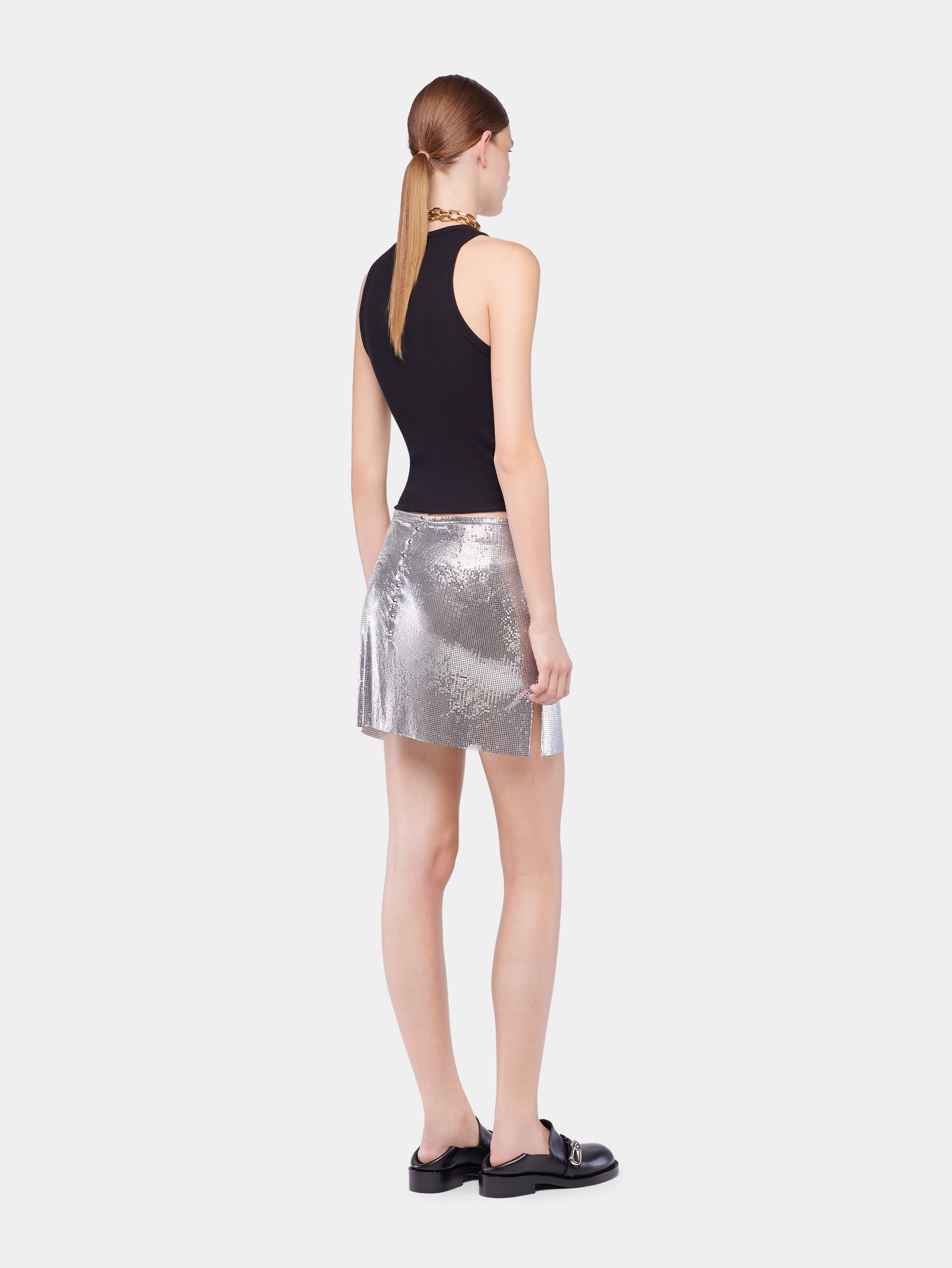 Silver mini skirt in mesh