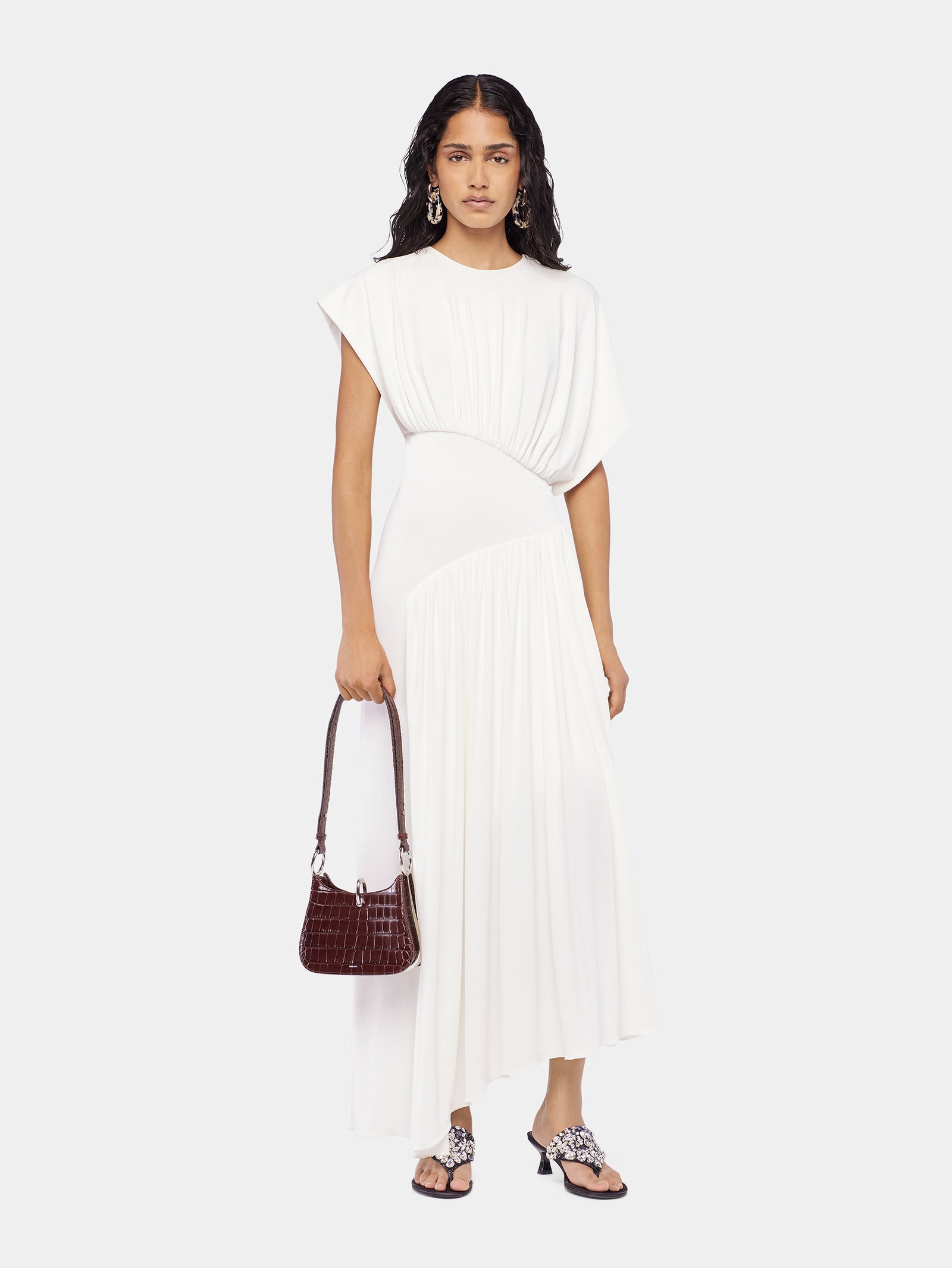 Long dress with ruched details ivory position 1 - Image 1